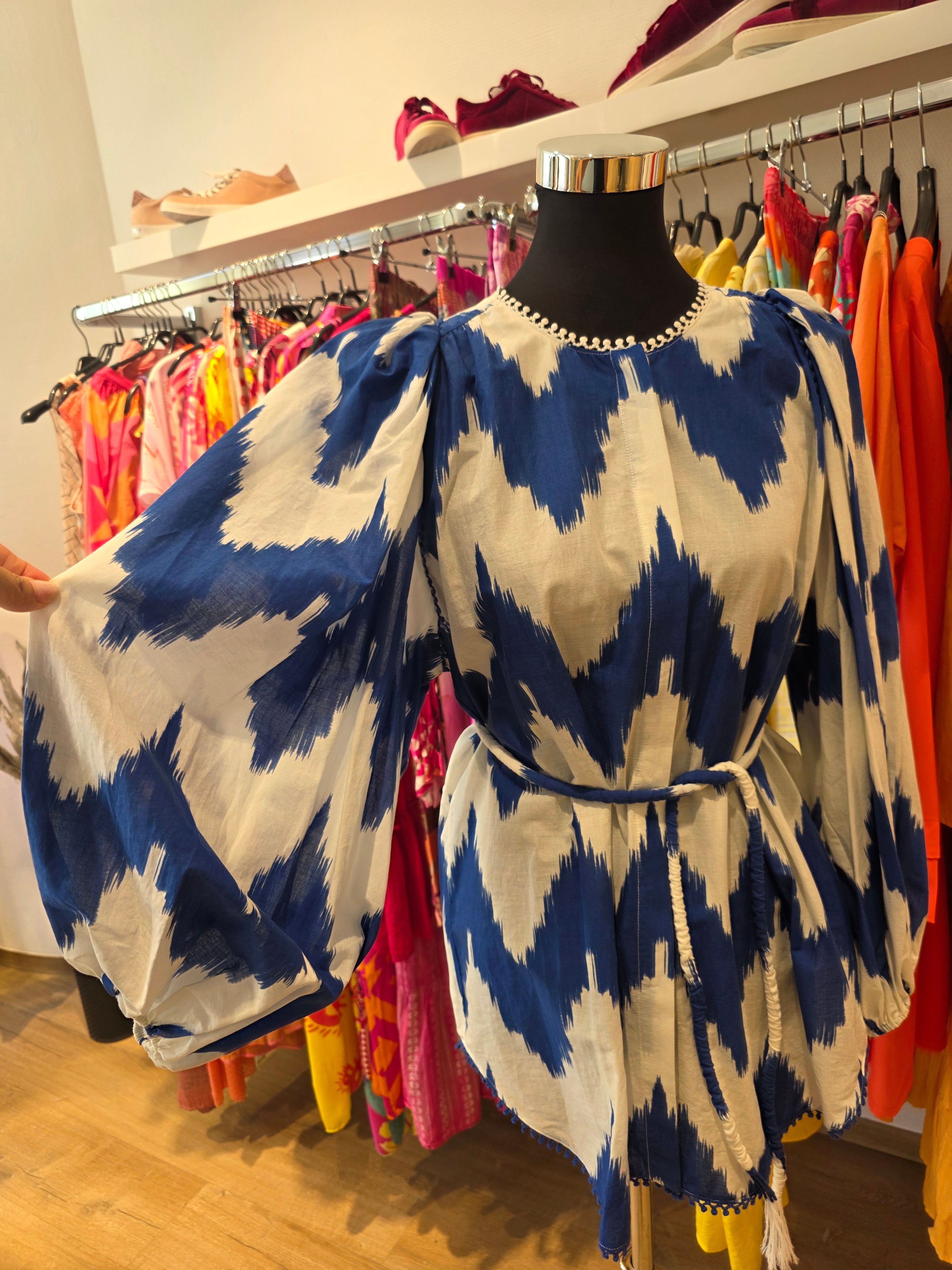 TUNIKA BLUSE BLAU BAUMWOLLE OVERSIZE GR.M