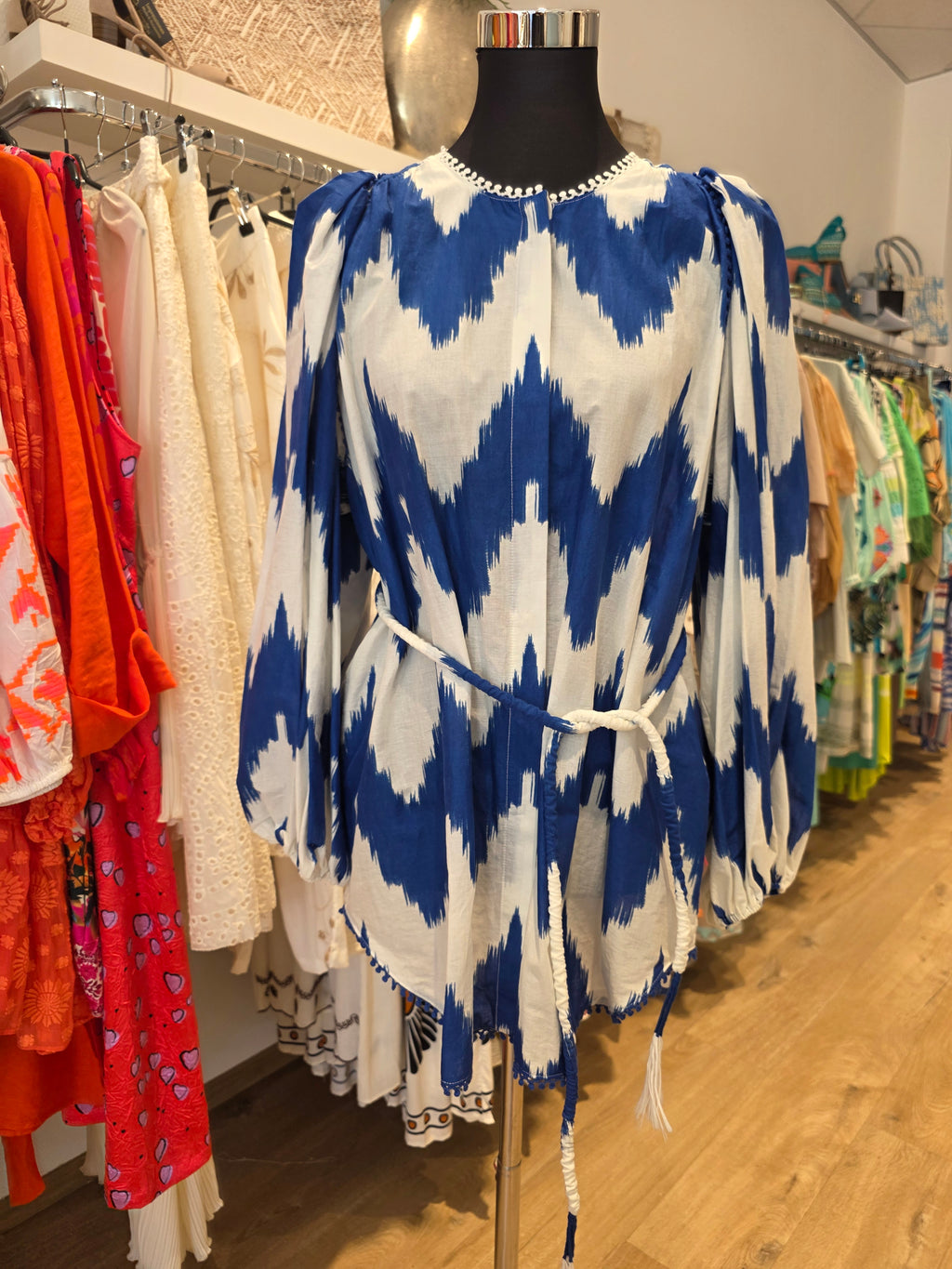 TUNIKA BLUSE BLAU BAUMWOLLE OVERSIZE GR.M