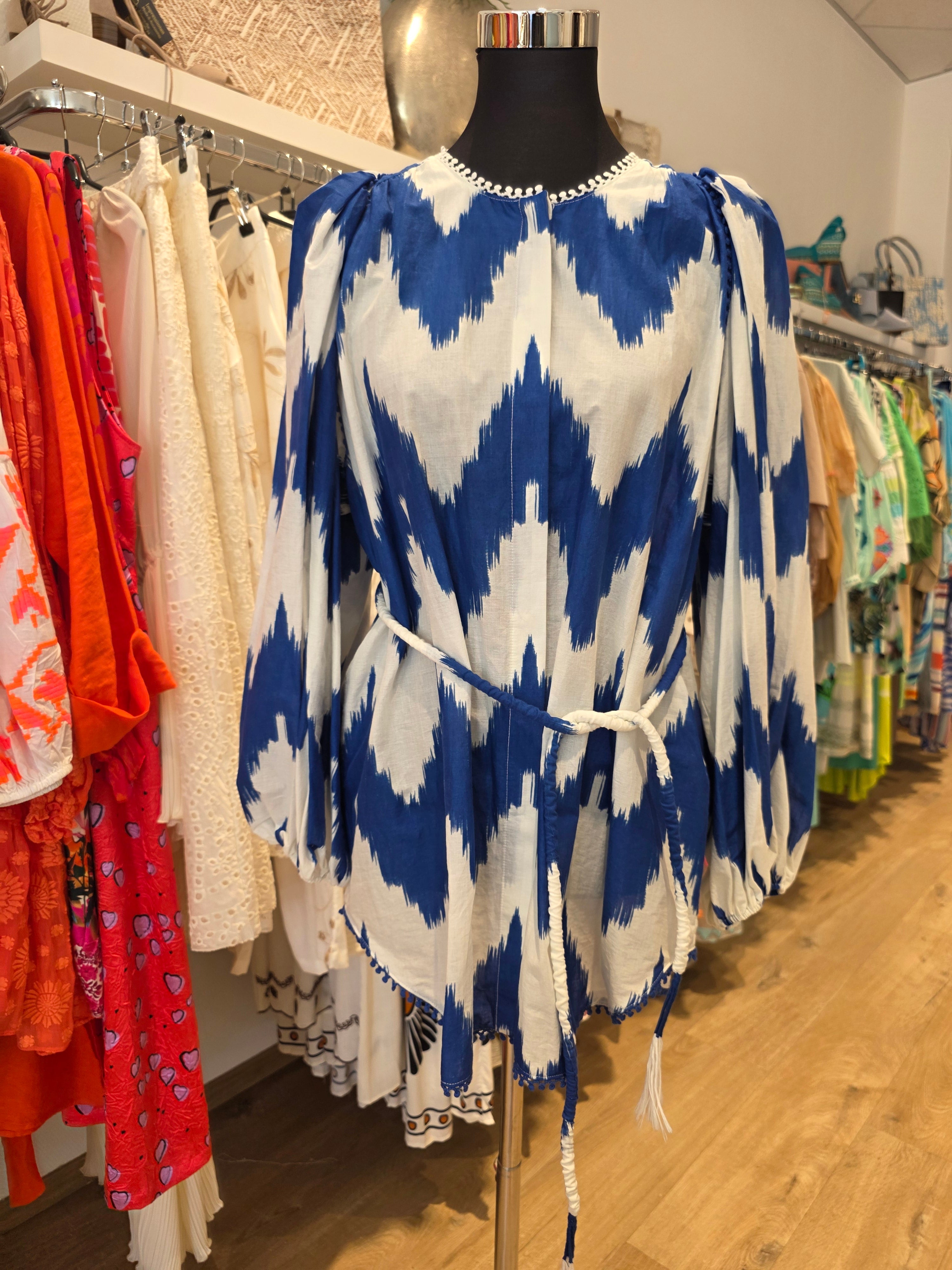 TUNIKA BLUSE BLAU BAUMWOLLE OVERSIZE GR.M