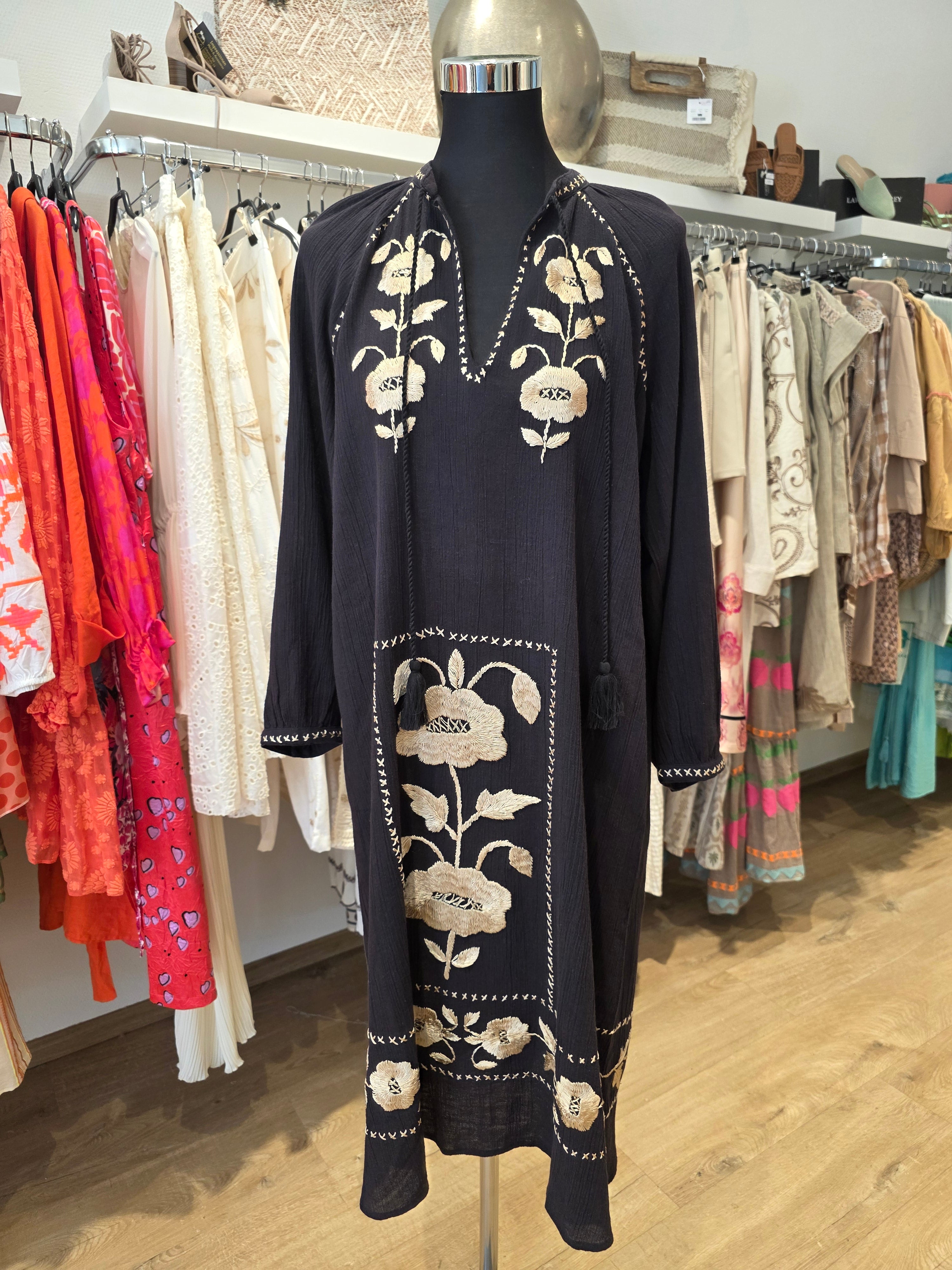 KLEID TUNIKAKLEID KAFTAN SCHWARZ BAUMWOLLE GR.40/M