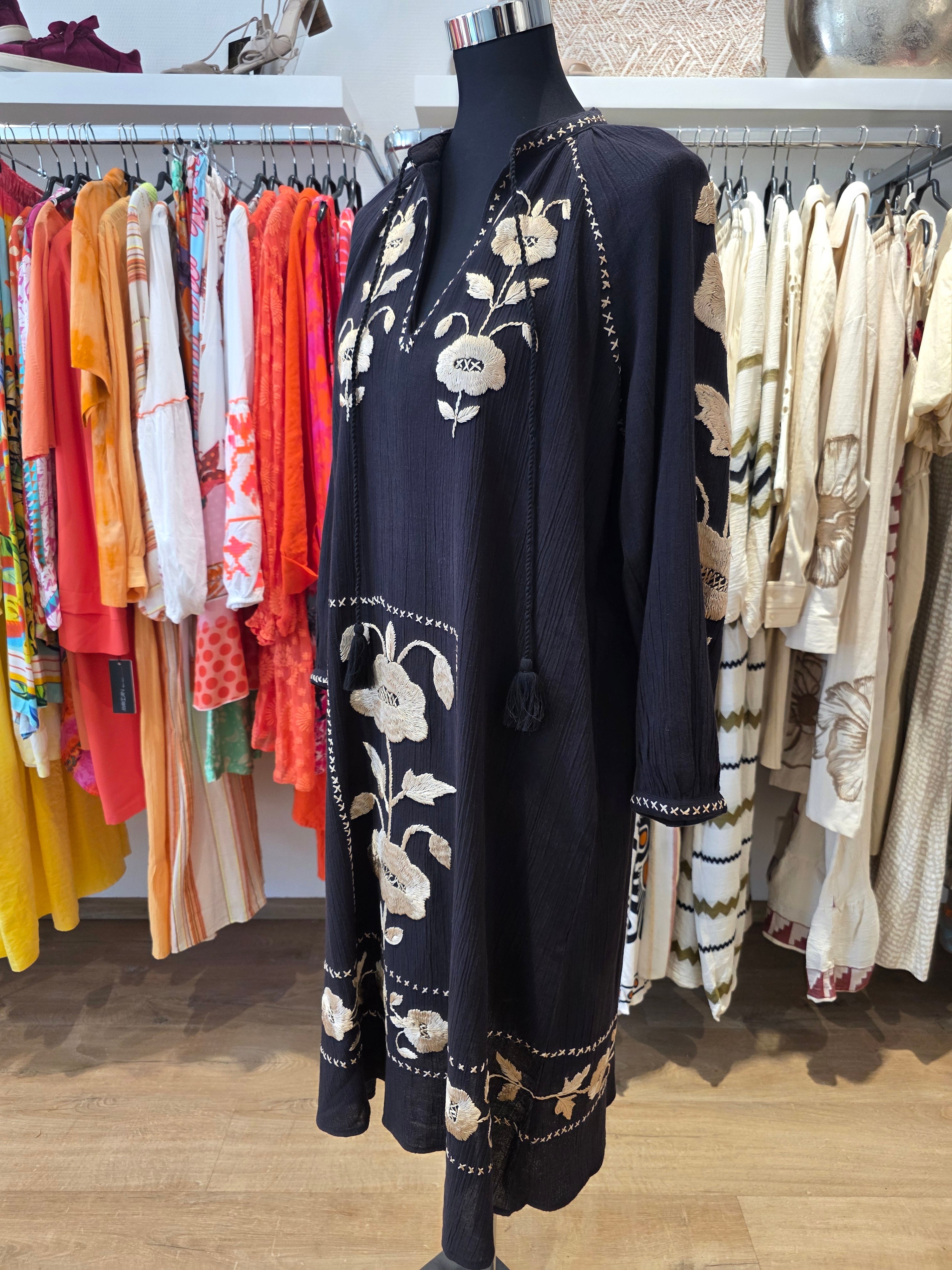 KLEID TUNIKAKLEID KAFTAN SCHWARZ BAUMWOLLE GR.40/M