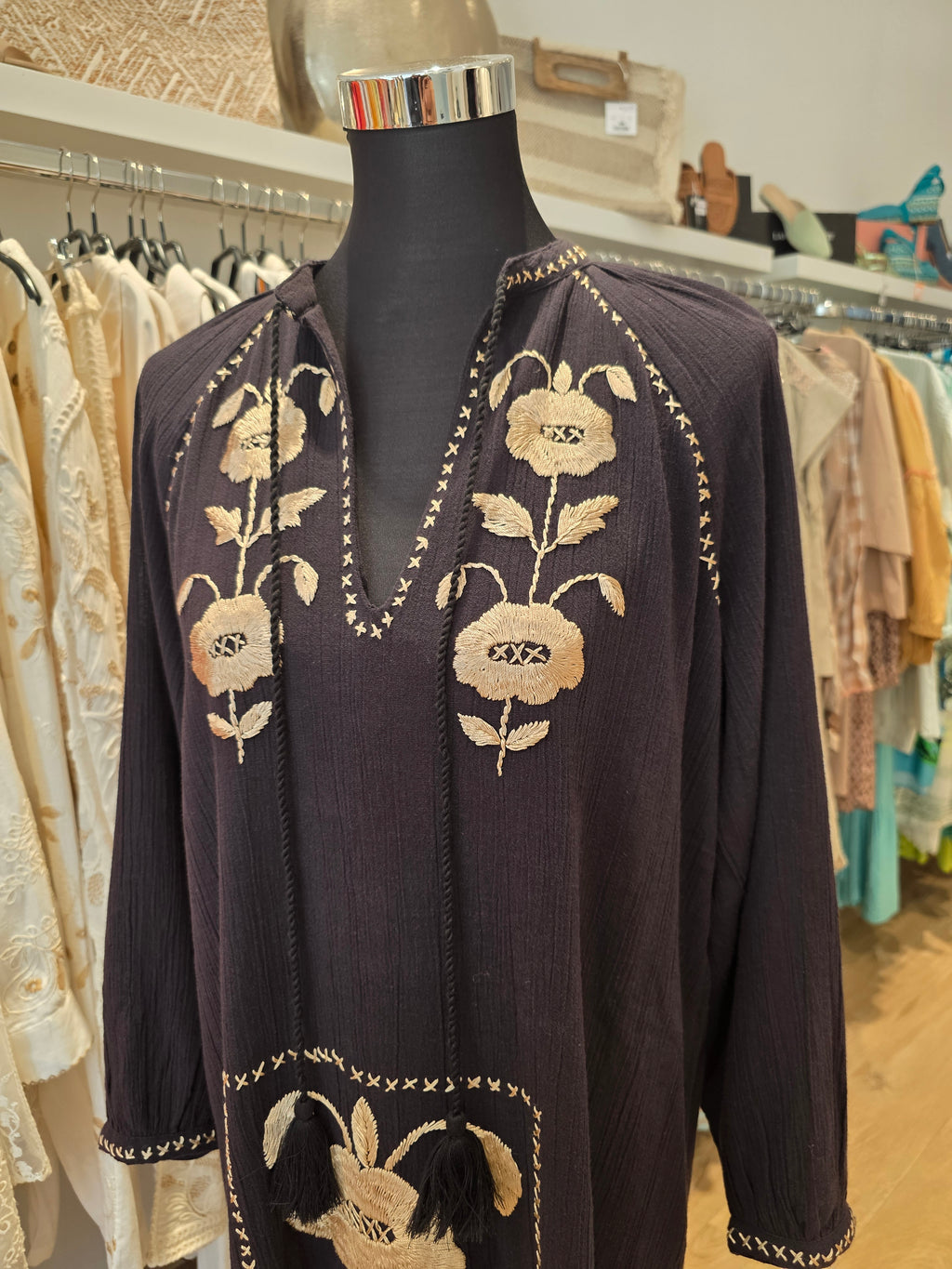 KLEID TUNIKAKLEID KAFTAN SCHWARZ BAUMWOLLE GR.40/M