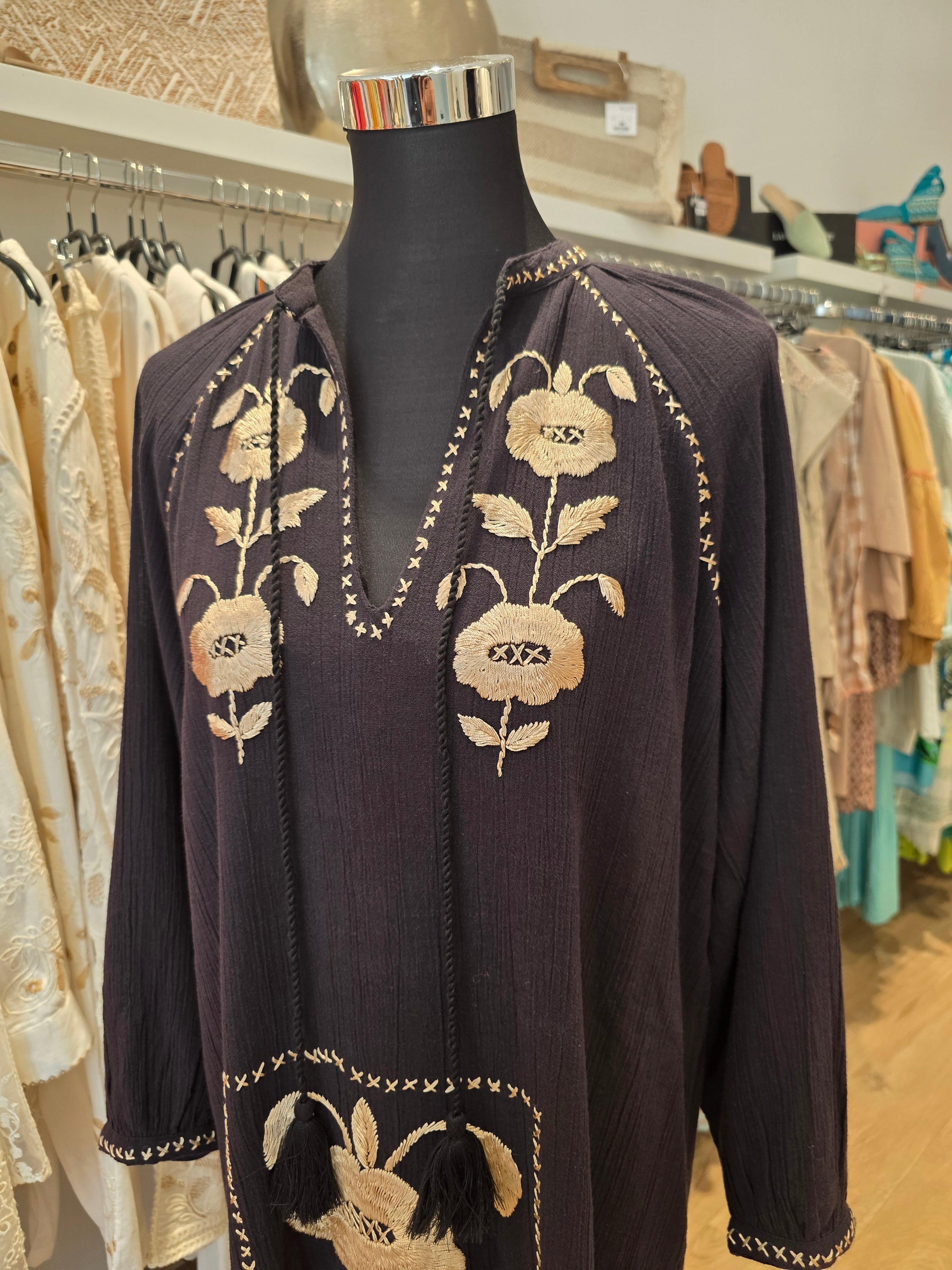 KLEID TUNIKAKLEID KAFTAN SCHWARZ BAUMWOLLE GR.40/M