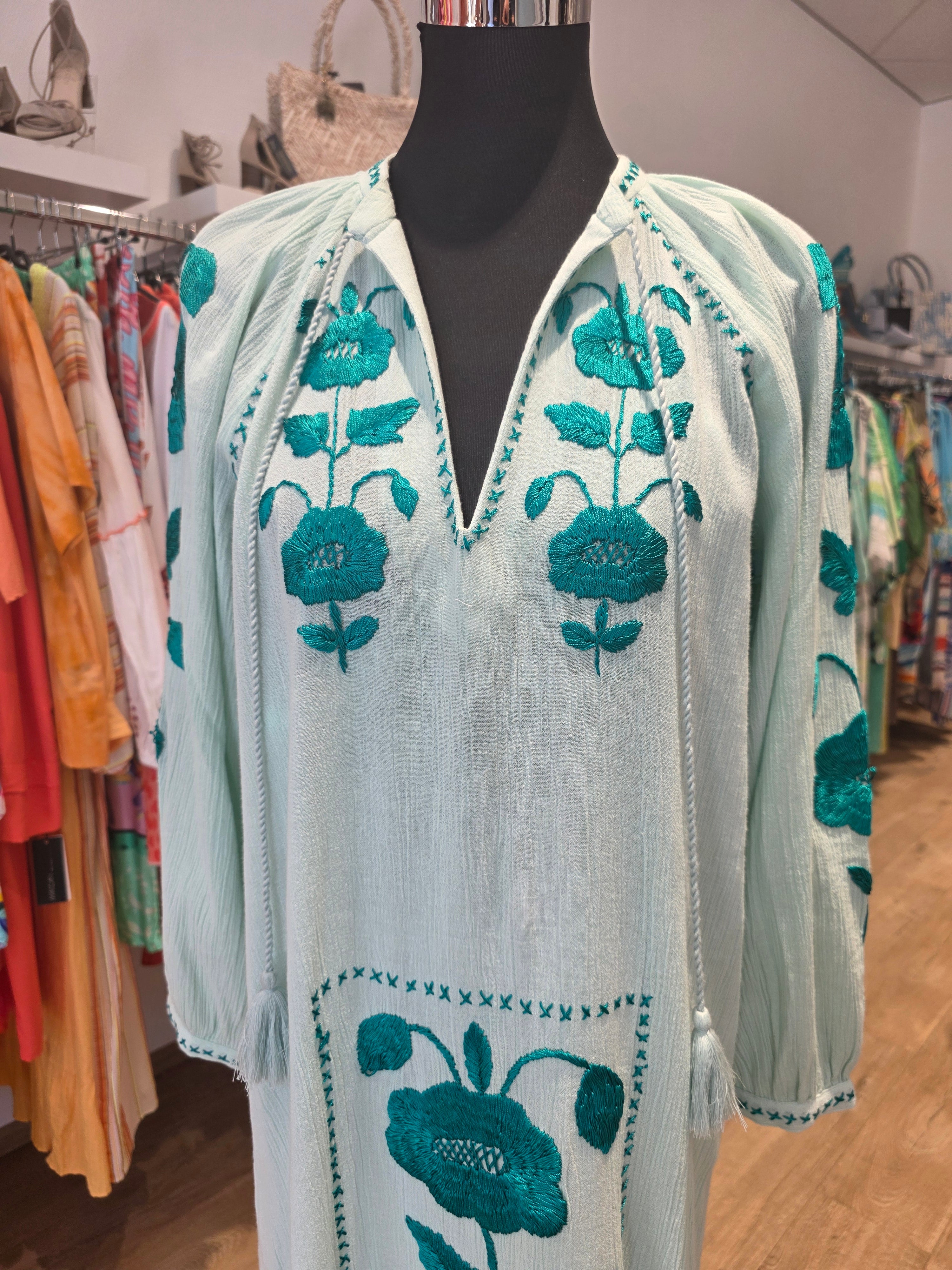 KLEID TUNIKAKLEID KAFTAN PISTAZIE BAUMWOLLE GR.40M