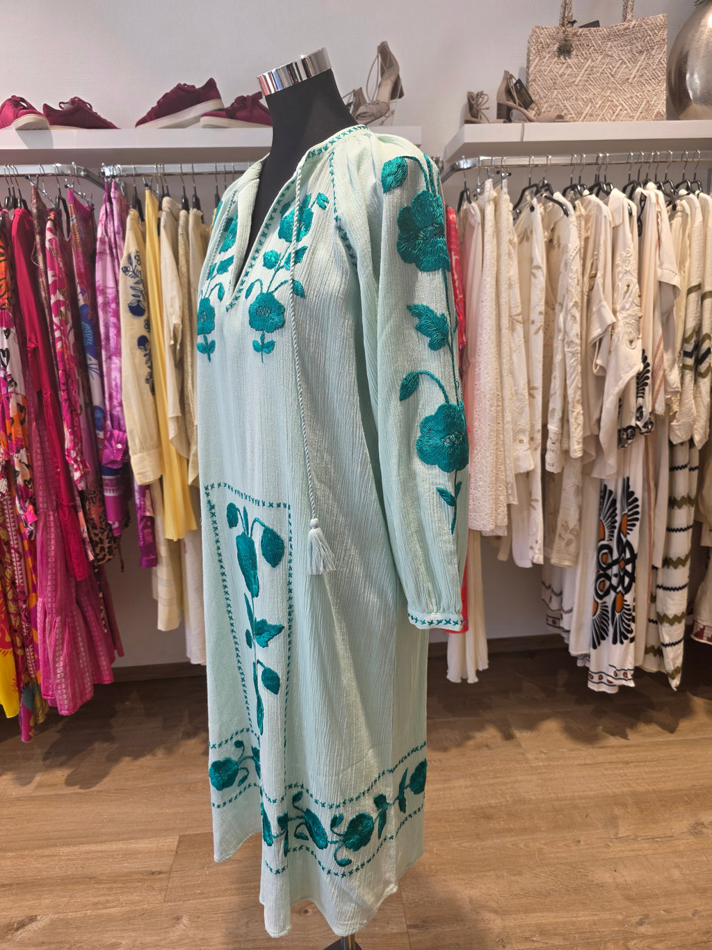 KLEID TUNIKAKLEID KAFTAN PISTAZIE BAUMWOLLE GR.40M