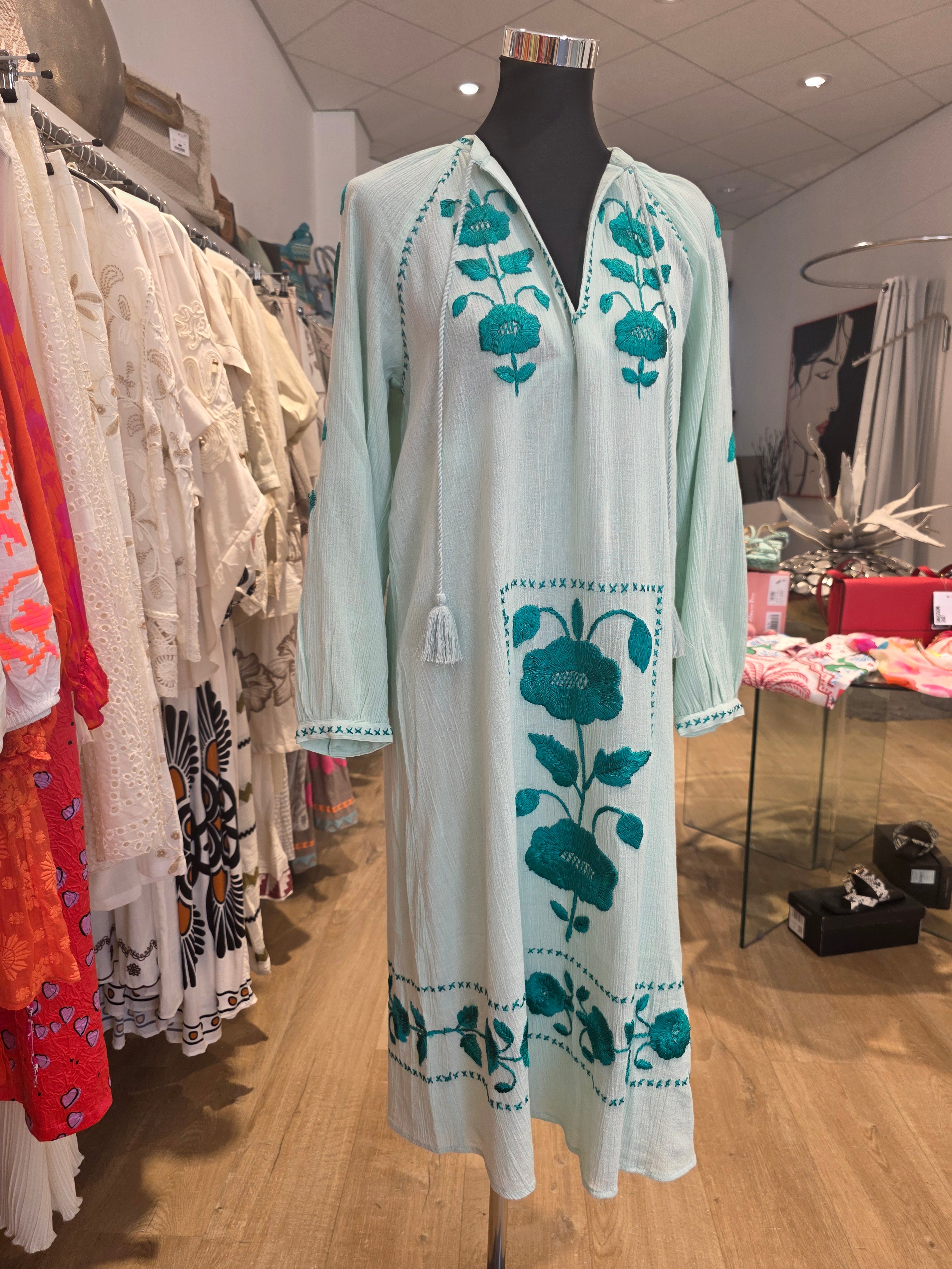 KLEID TUNIKAKLEID KAFTAN PISTAZIE BAUMWOLLE GR.40M