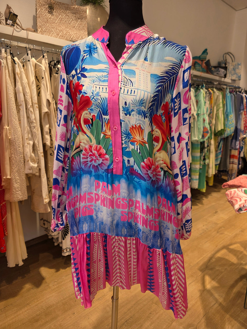 KLEID TUNIKAKLEID BLAU/ROSA VISKOSE/SATIN GR.XS