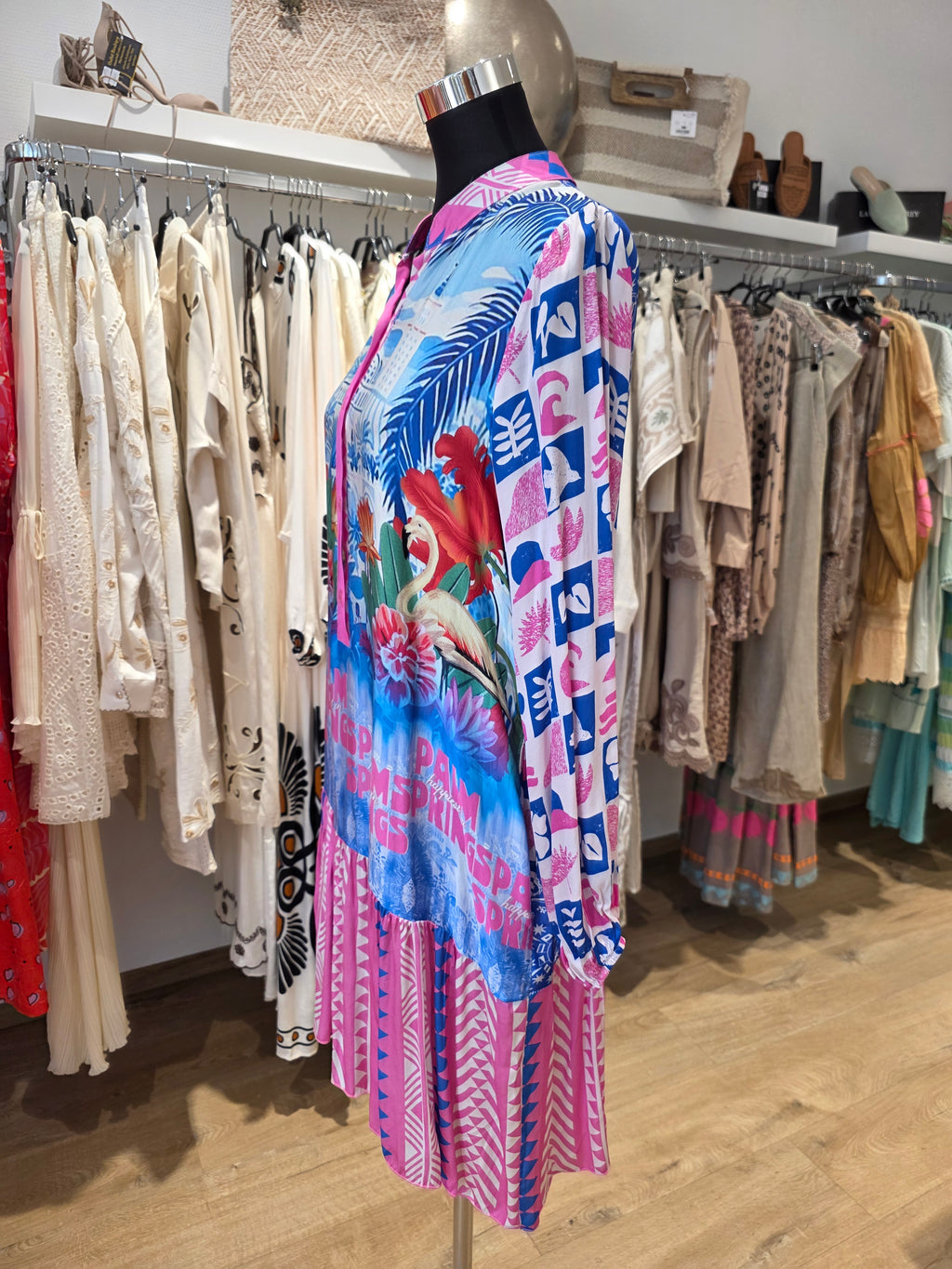 KLEID TUNIKAKLEID BLAU/ROSA VISKOSE/SATIN GR.XS