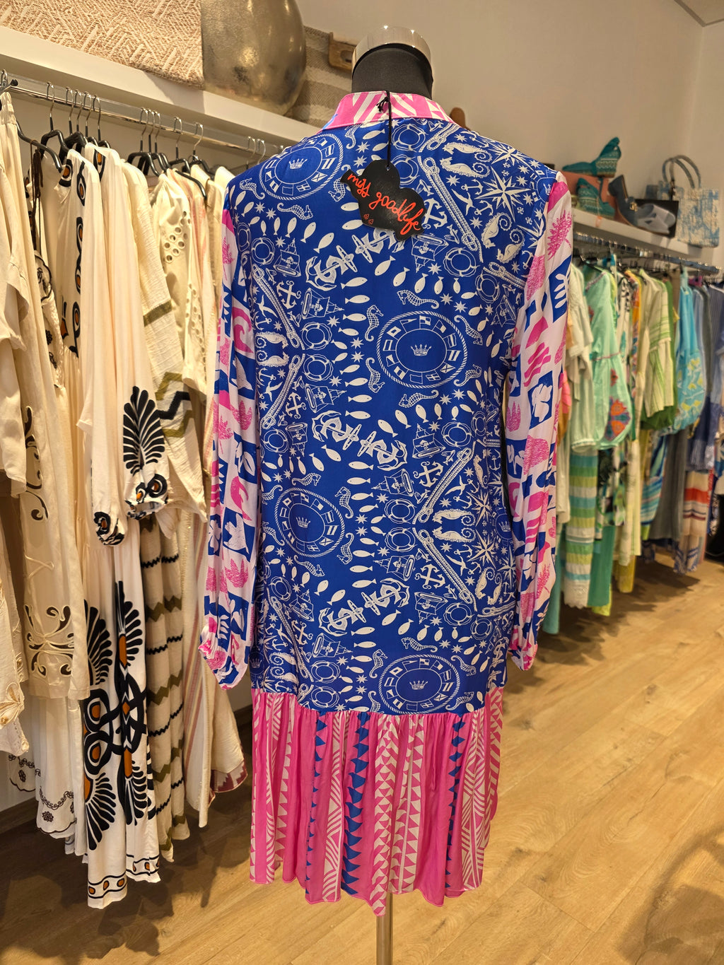 KLEID TUNIKAKLEID BLAU/ROSA VISKOSE/SATIN GR.XS