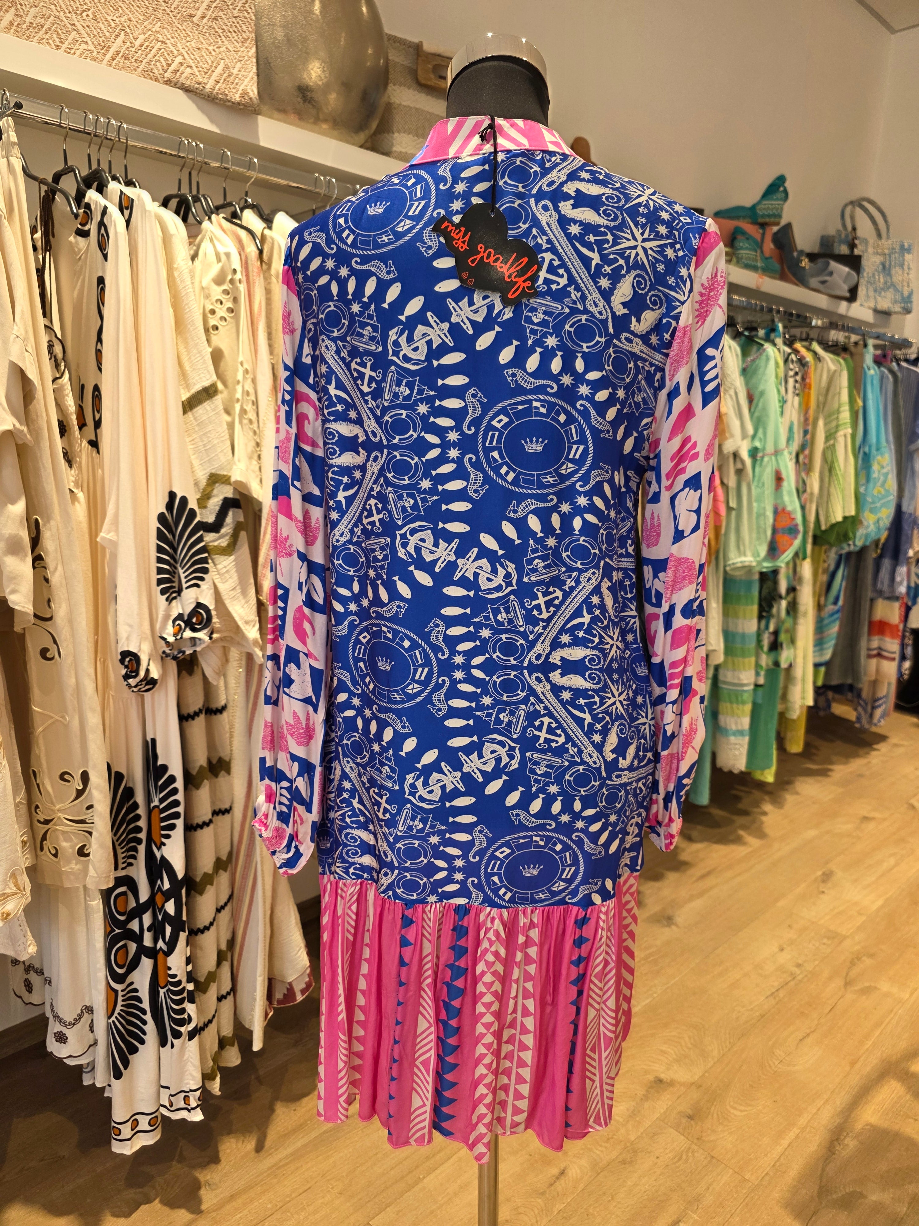 KLEID TUNIKAKLEID BLAU/ROSA VISKOSE/SATIN GR.XS