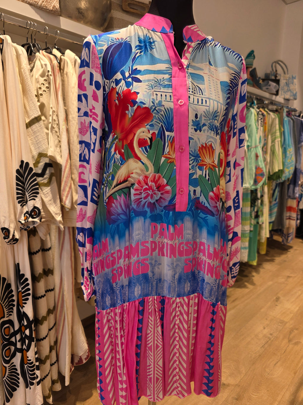 KLEID TUNIKAKLEID BLAU/ROSA VISKOSE/SATIN GR.XS