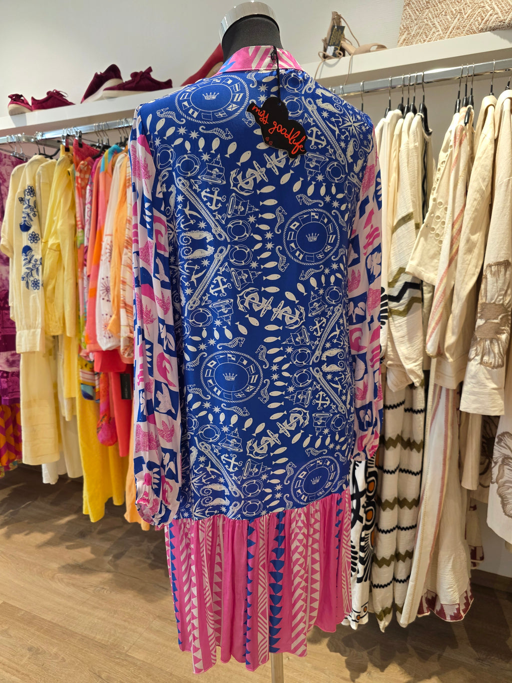 KLEID TUNIKAKLEID BLAU/ROSA VISKOSE/SATIN GR.XS