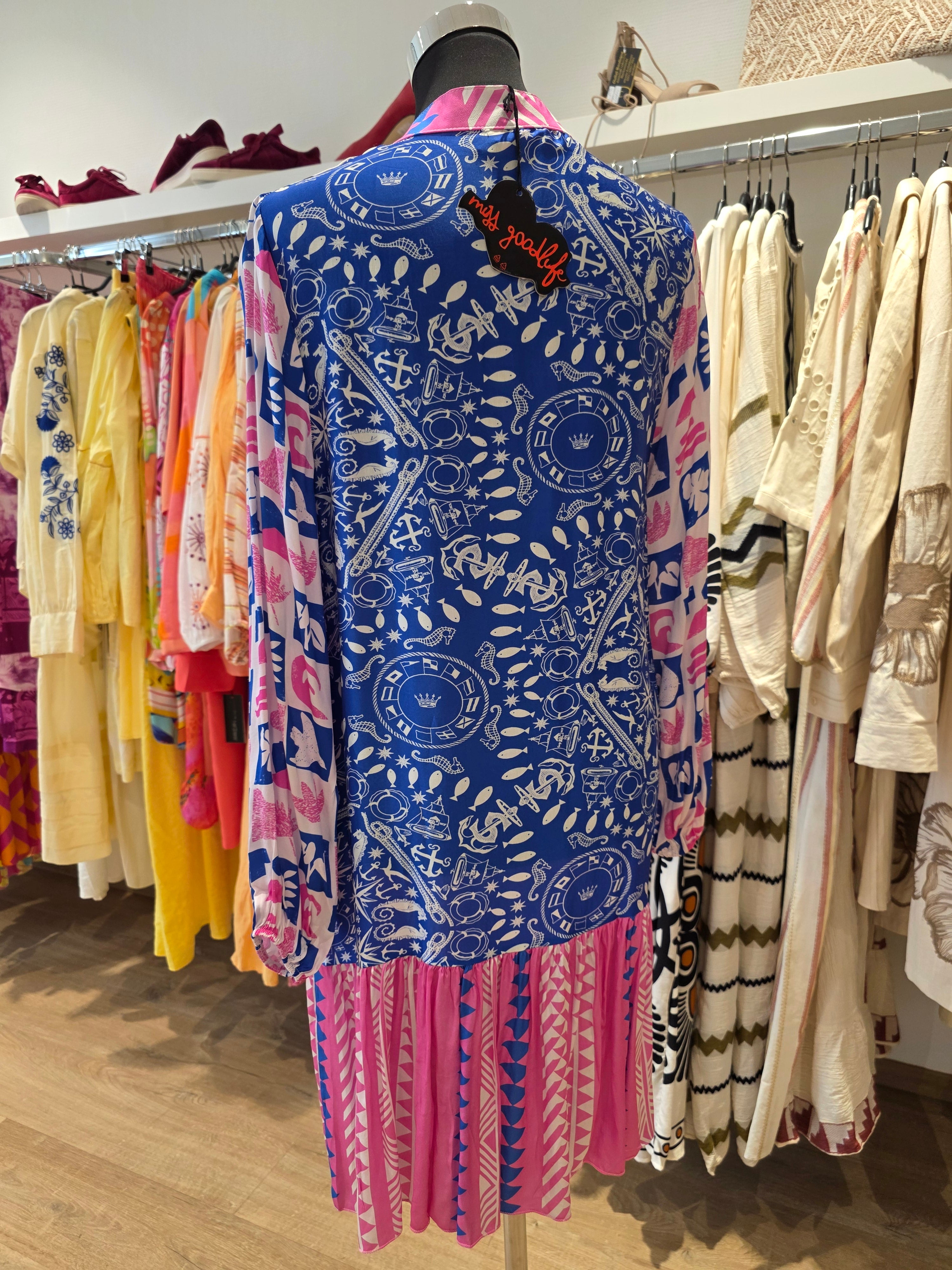 KLEID TUNIKAKLEID BLAU/ROSA VISKOSE/SATIN GR.XS