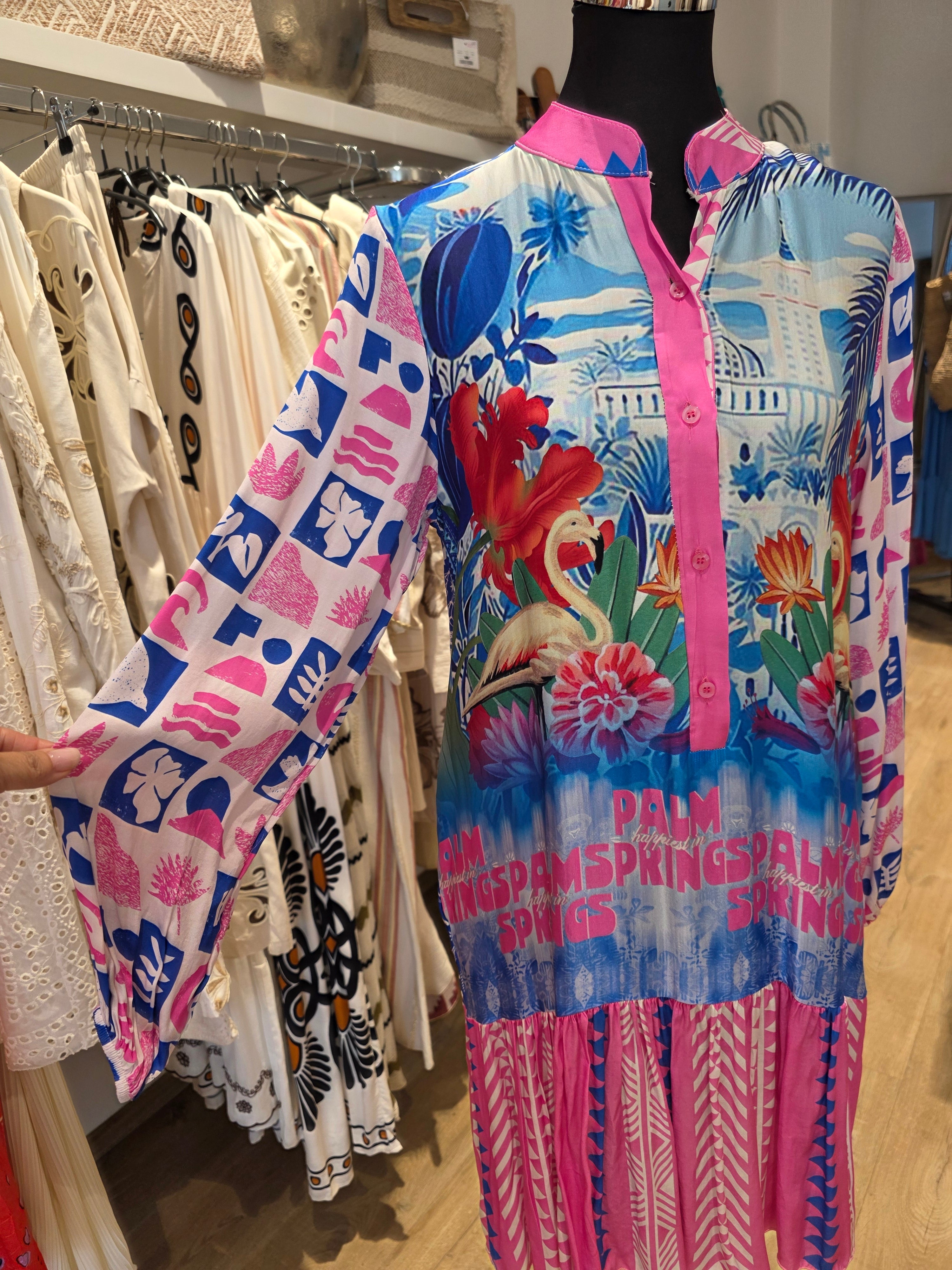 KLEID TUNIKAKLEID BLAU/ROSA VISKOSE/SATIN GR.XS