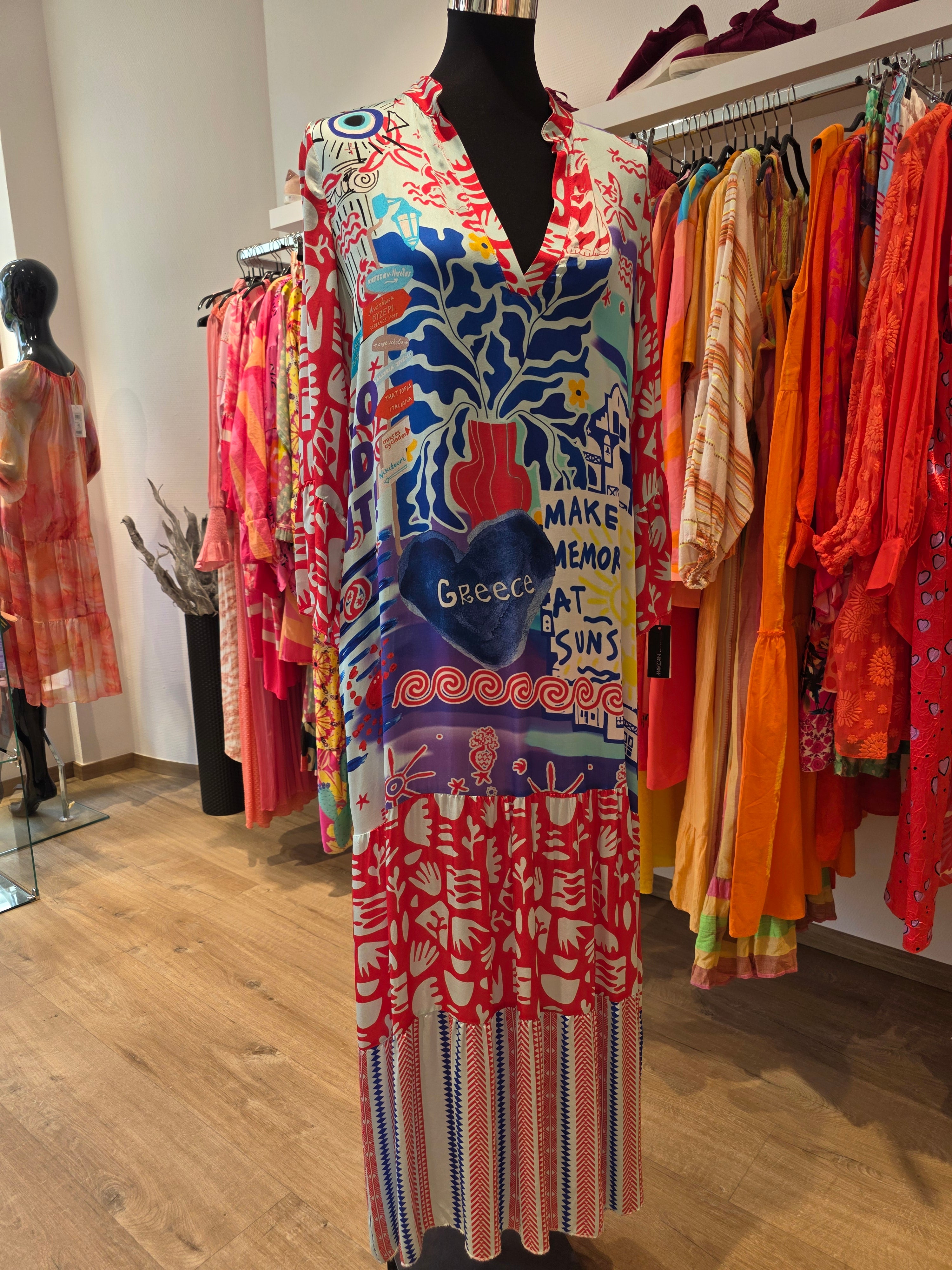 MISS GOODLIFE KLEID MAXIKLEID ROT/BLAU VISKOSE/SATIN GR.XS/S