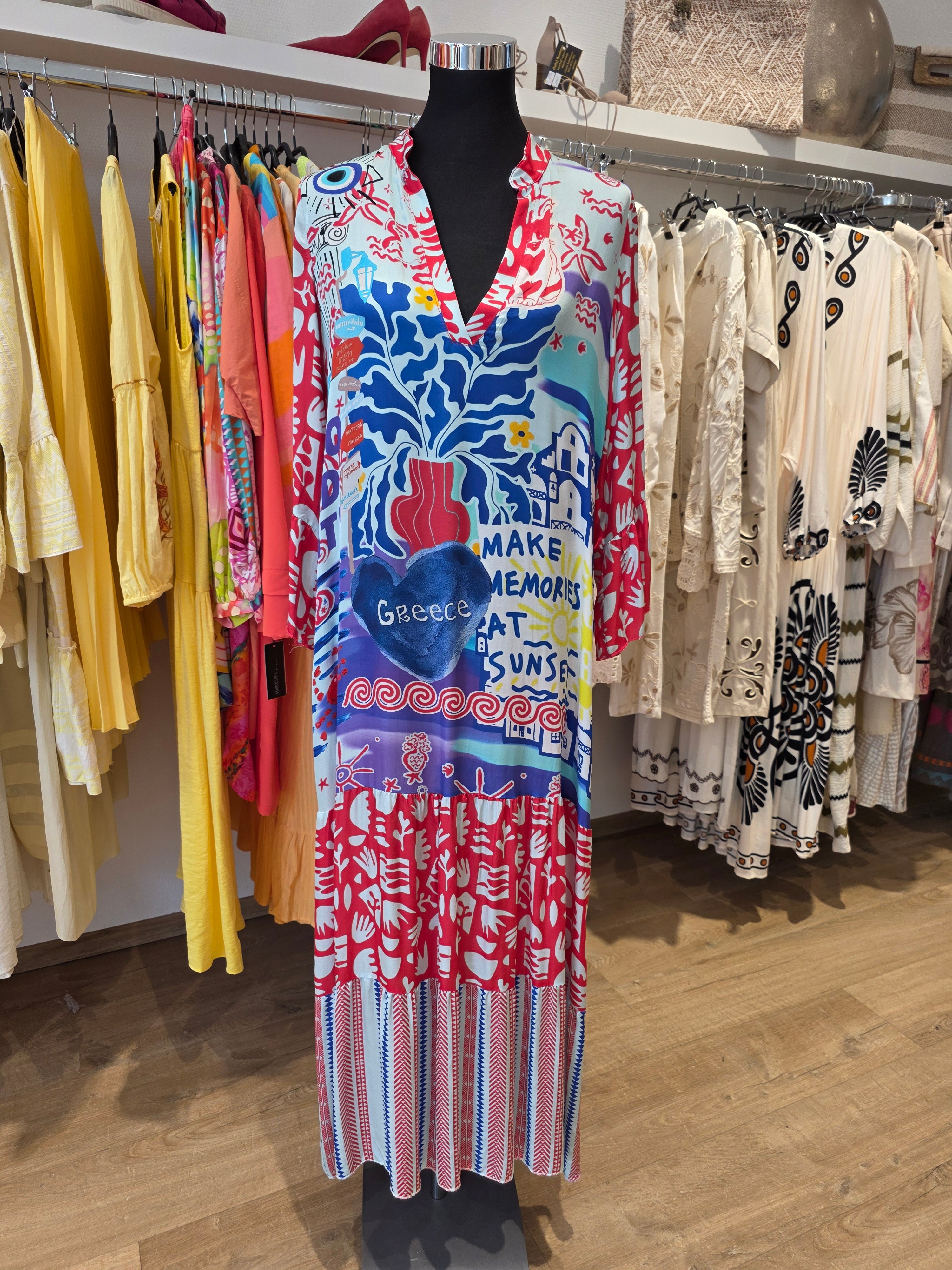 MISS GOODLIFE KLEID MAXIKLEID ROT/BLAU VISKOSE/SATIN GR.XS/S