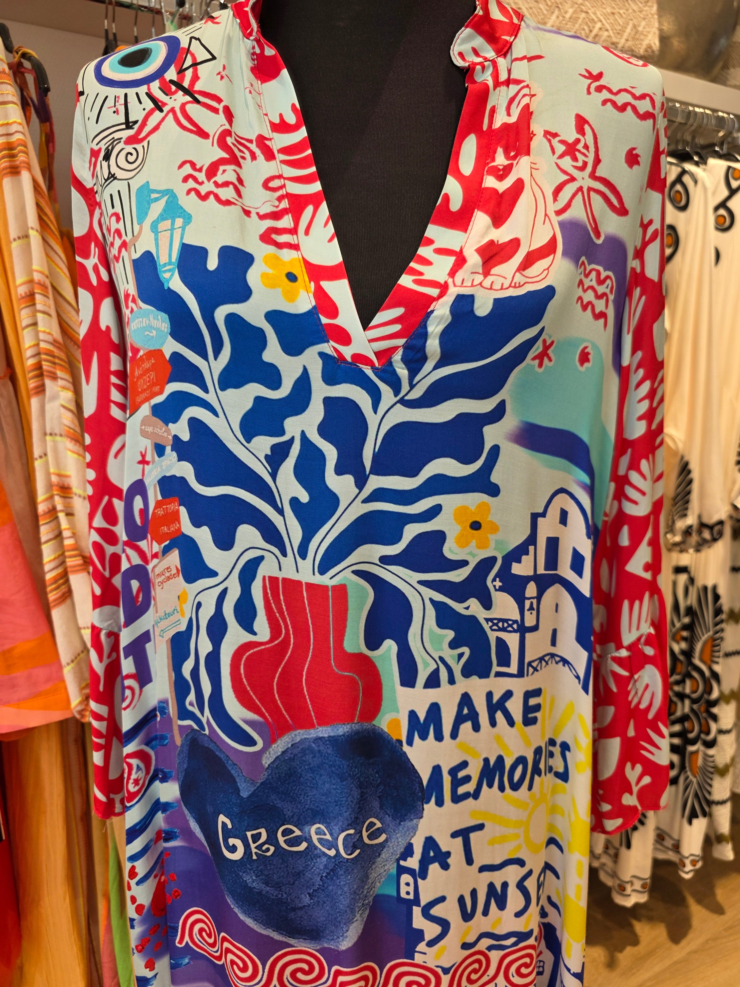 MISS GOODLIFE KLEID MAXIKLEID ROT/BLAU VISKOSE/SATIN GR.XS/S
