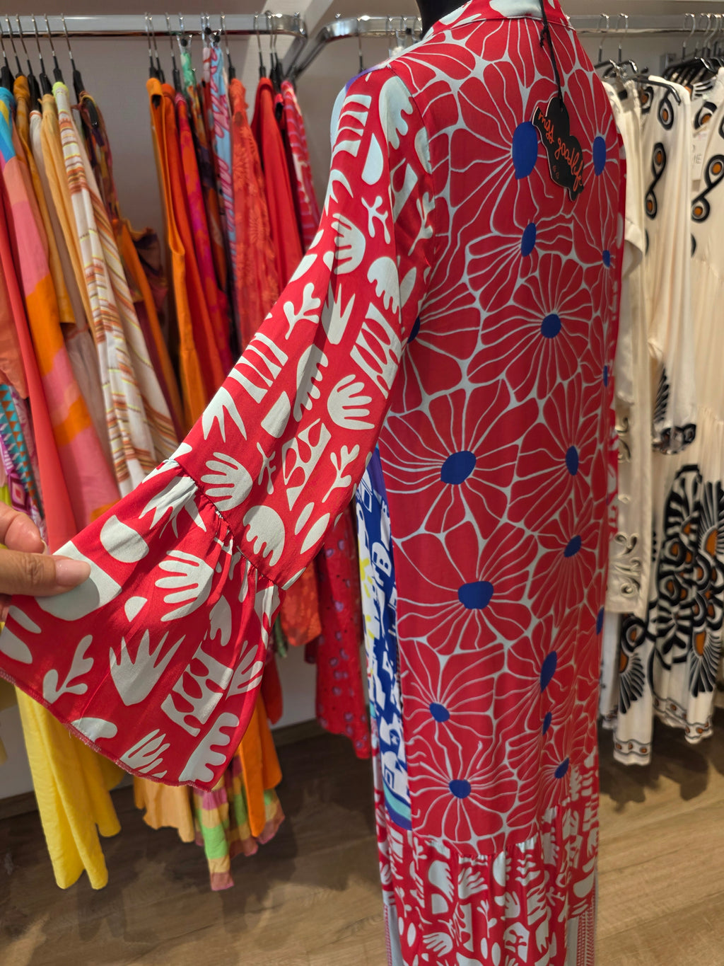 MISS GOODLIFE KLEID MAXIKLEID ROT/BLAU VISKOSE/SATIN GR.XS/S