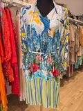MISS GOODLIFE KLEID TUNIKAKLEID BLAU/GELB VISKOSE/SATIN GR.L