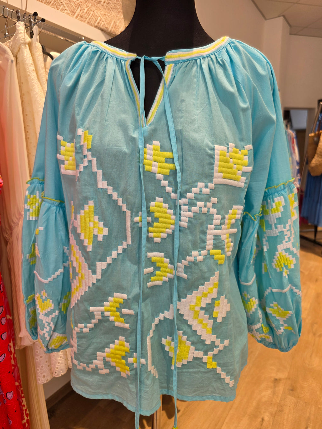 JEP HOLLAND TUNIKA BLUSE TÜRKIS/GELB BAUMWOLLE GR.XL