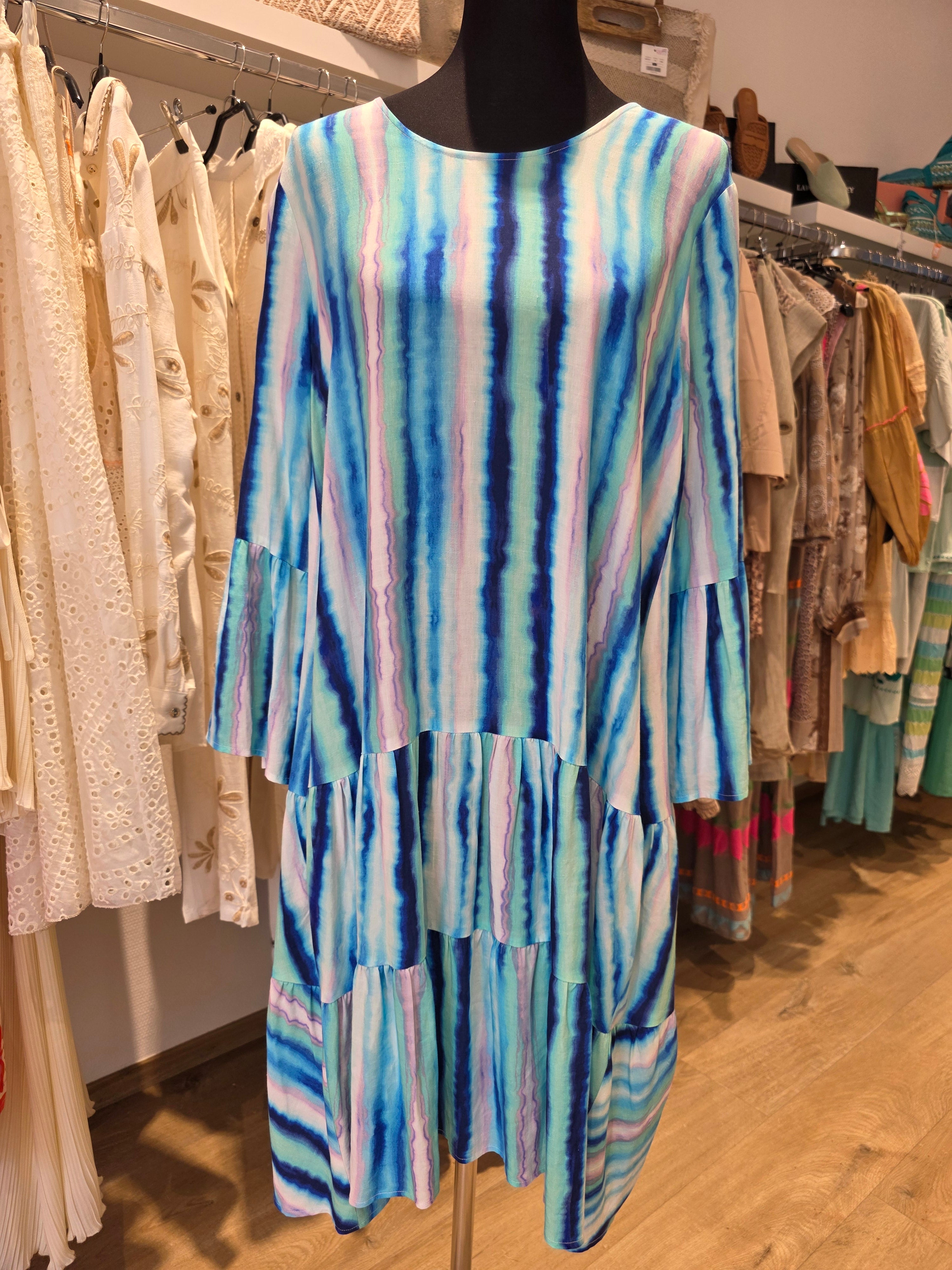 YIPPIE HIPPIE KLEID TUNIKAKLEID TÜRKIS VISKOSE/LEINEN GR.M