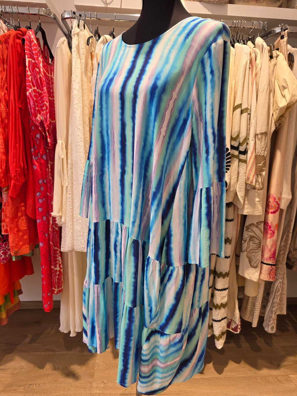 YIPPIE HIPPIE KLEID TUNIKAKLEID TÜRKIS VISKOSE/LEINEN GR.M