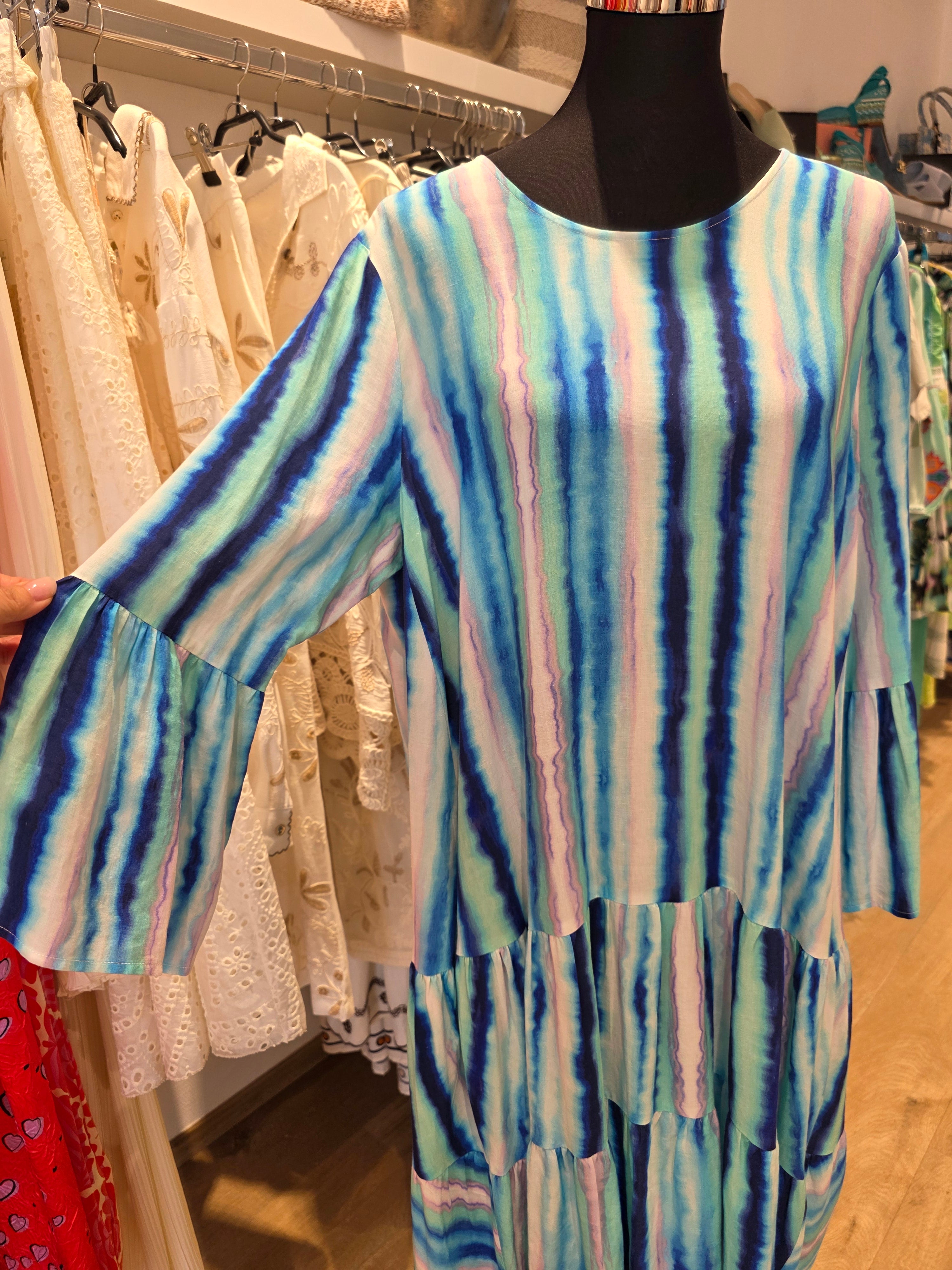 YIPPIE HIPPIE KLEID TUNIKAKLEID TÜRKIS VISKOSE/LEINEN GR.M