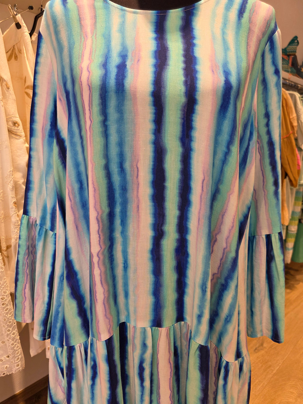 YIPPIE HIPPIE KLEID TUNIKAKLEID TÜRKIS VISKOSE/LEINEN GR.M