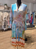 YIPPIE HIPPIE MIDIKLEID HEMDBLUSENKLEID  TÜRKIS/BUNT VISKOSE/RAYON GR.M