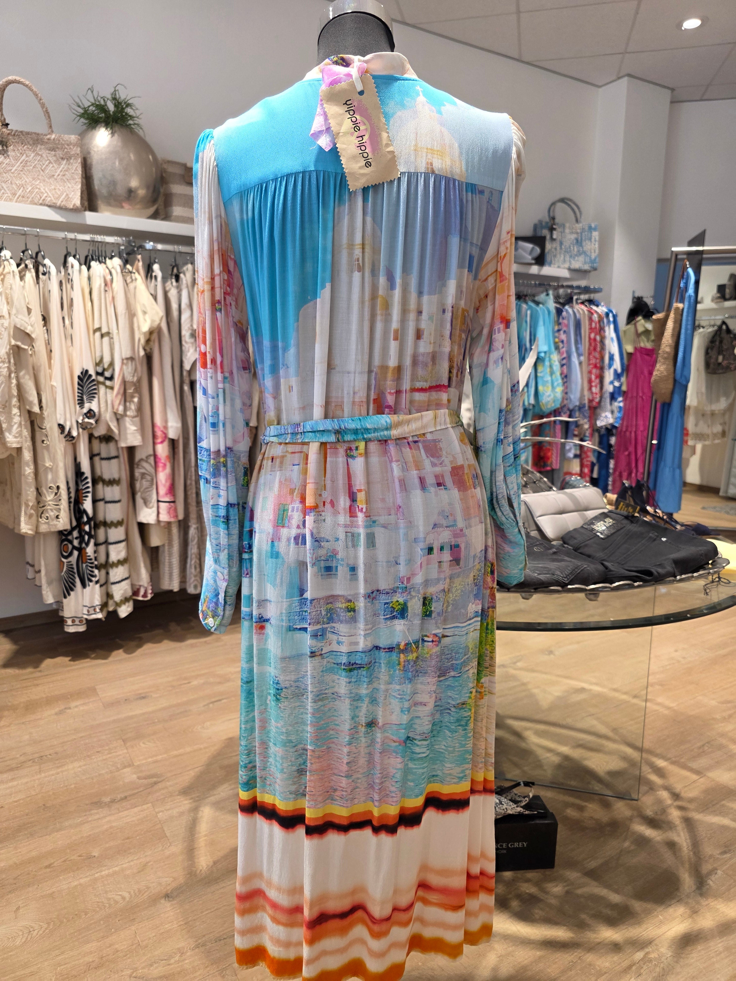 YIPPIE HIPPIE MIDIKLEID HEMDBLUSENKLEID  TÜRKIS/BUNT VISKOSE/RAYON GR.M