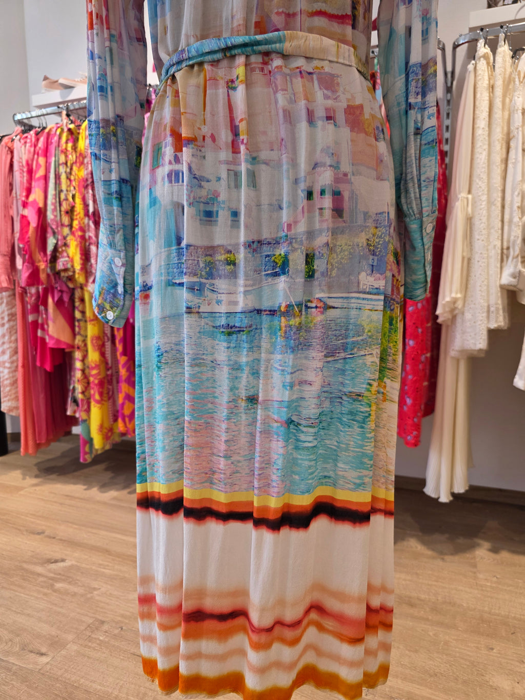 YIPPIE HIPPIE MIDIKLEID HEMDBLUSENKLEID  TÜRKIS/BUNT VISKOSE/RAYON GR.M