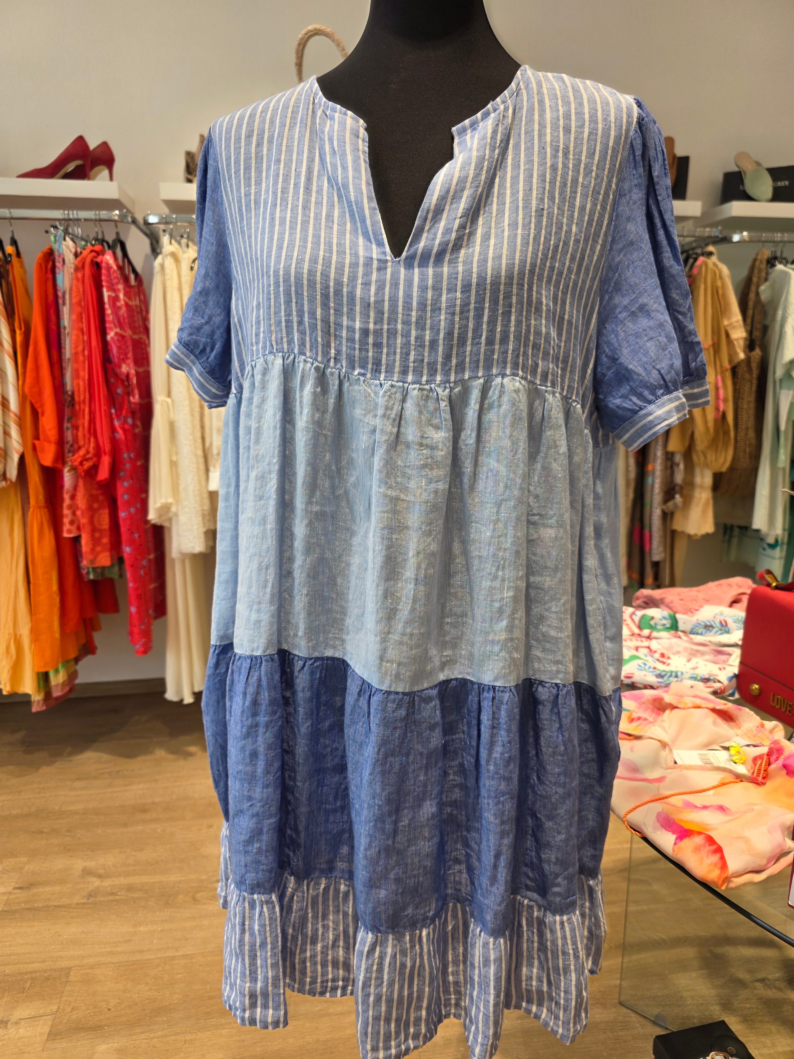 RICH & ROYAL TUNIKAKLEID BLAU LEINEN GR.42