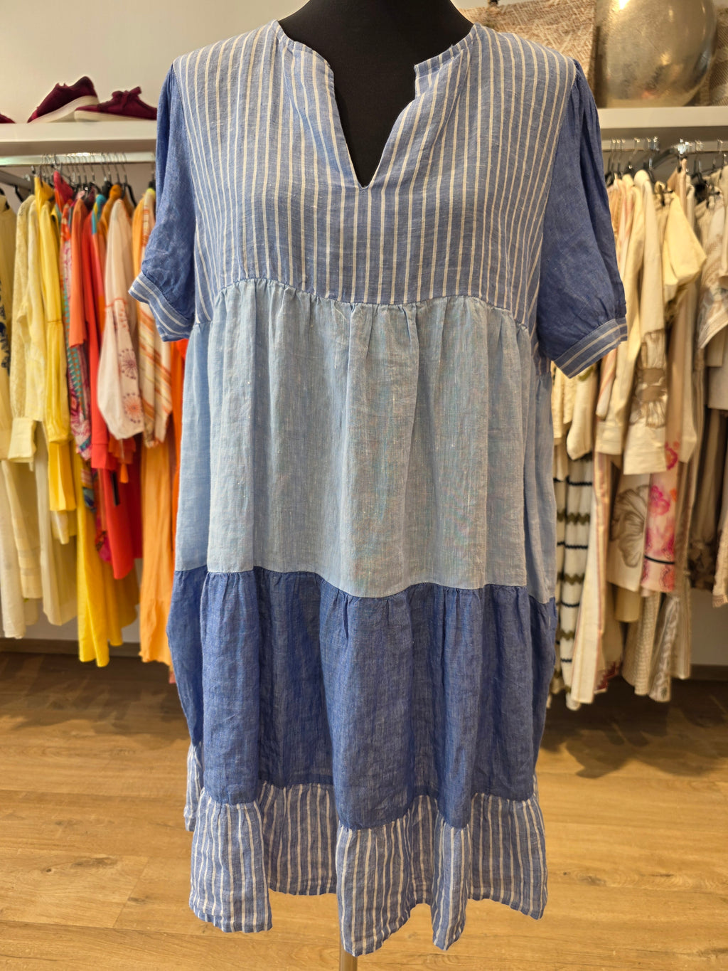 RICH & ROYAL TUNIKAKLEID BLAU LEINEN GR.42