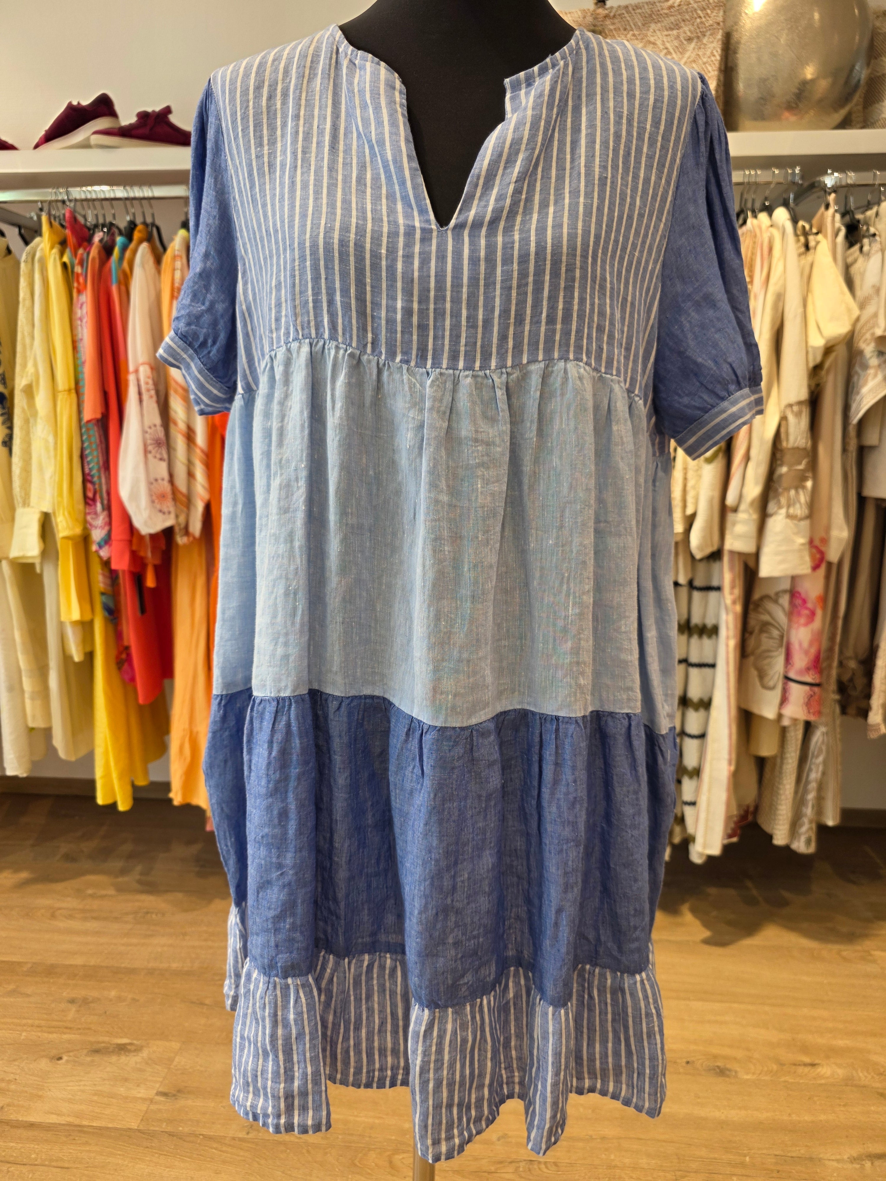 RICH & ROYAL TUNIKAKLEID BLAU LEINEN GR.42