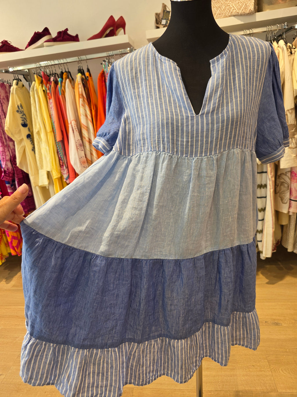 RICH & ROYAL TUNIKAKLEID BLAU LEINEN GR.42