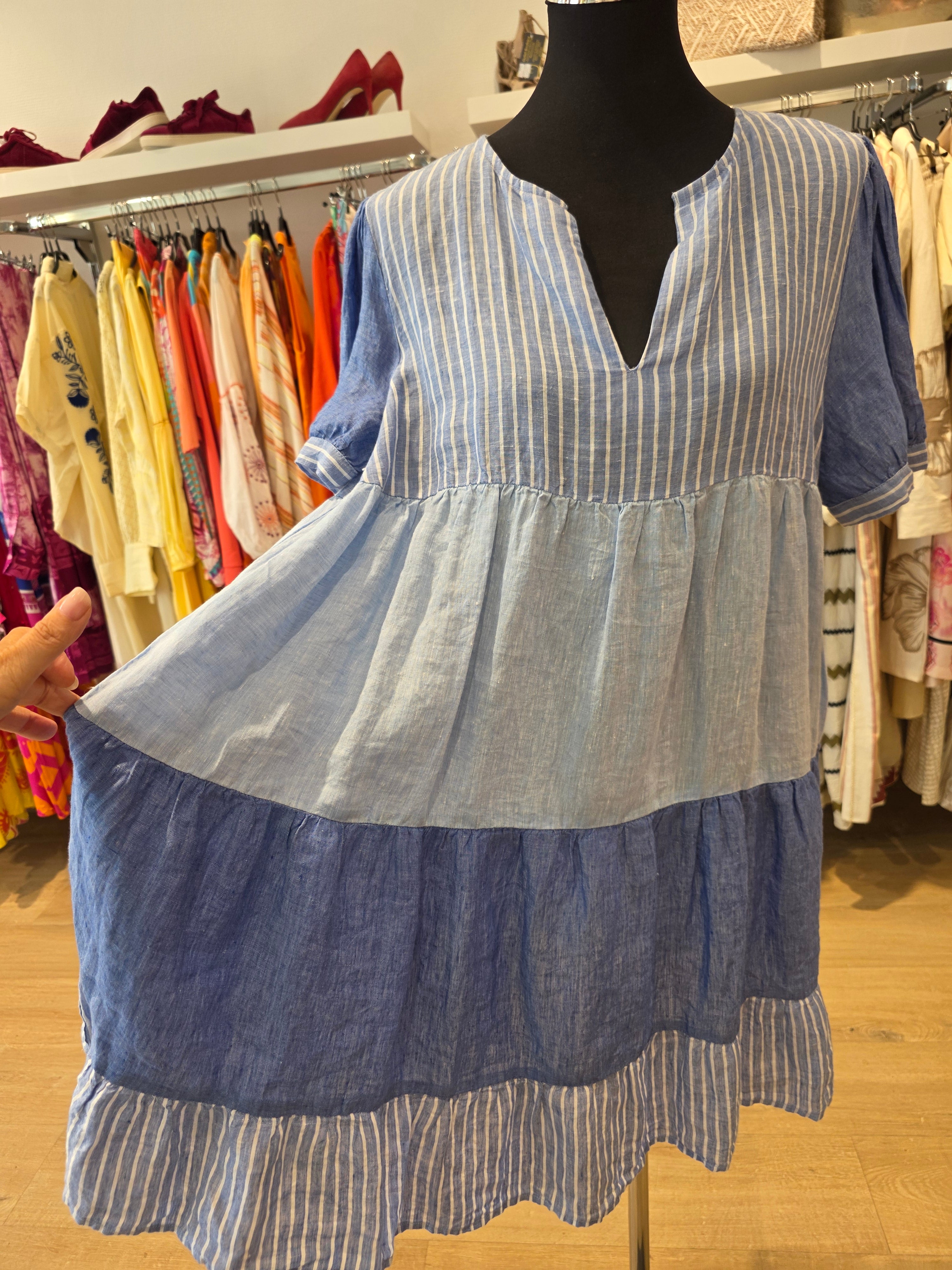 RICH & ROYAL TUNIKAKLEID BLAU LEINEN GR.42