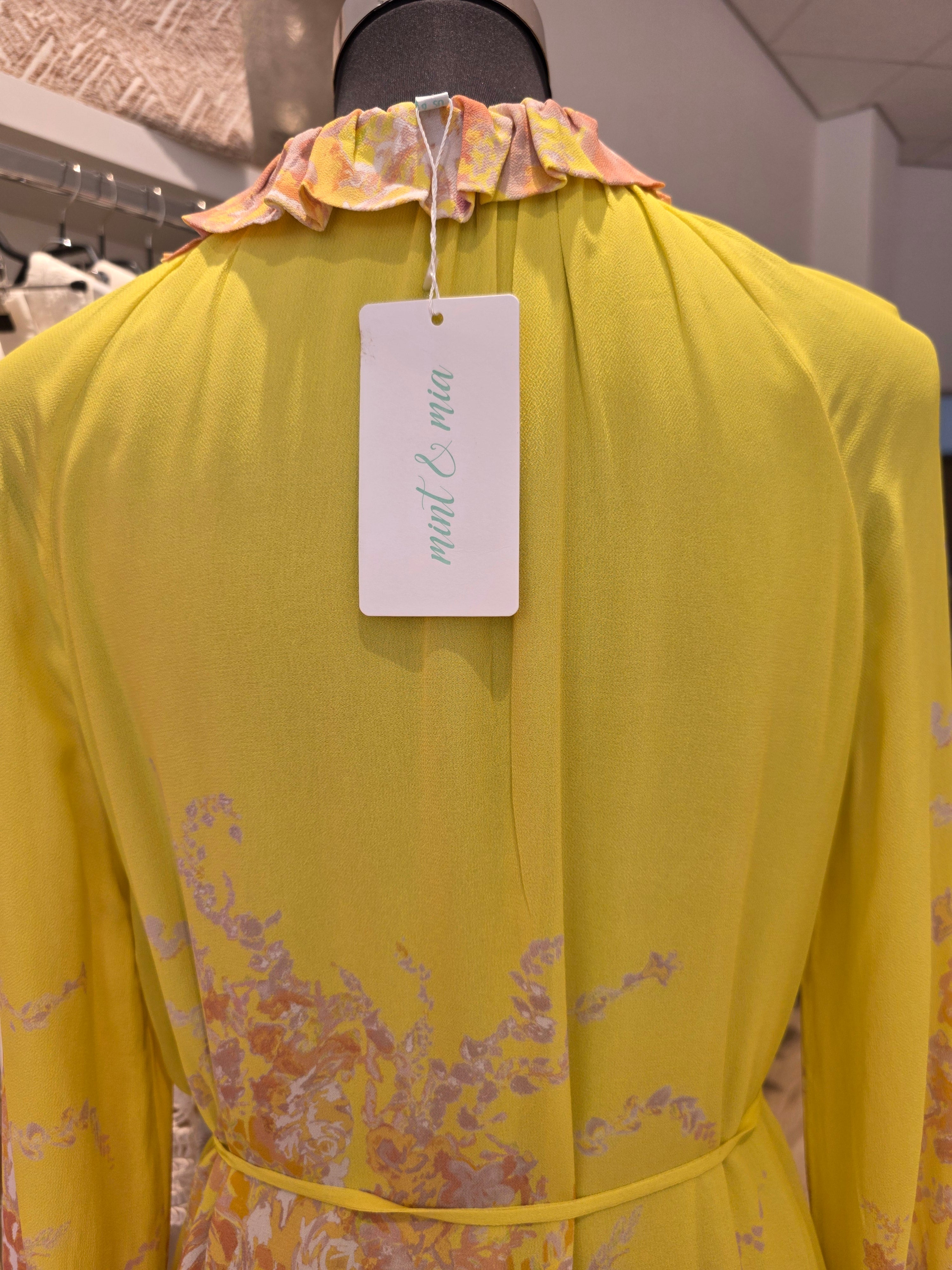MINT&MIA KLEID SENFGELB VISKOSE/LEINEN/BAUMWOLLE GR.38