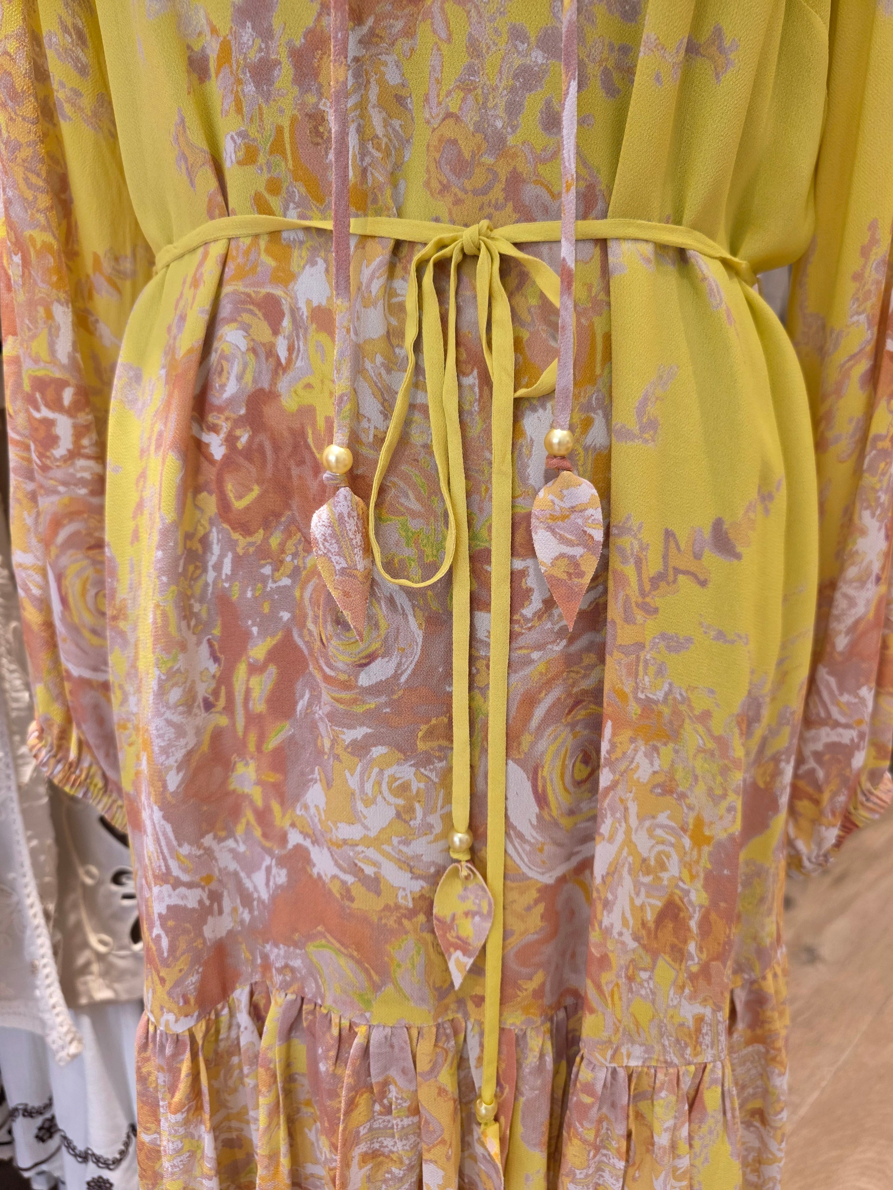 MINT&MIA KLEID SENFGELB VISKOSE/LEINEN/BAUMWOLLE GR.38