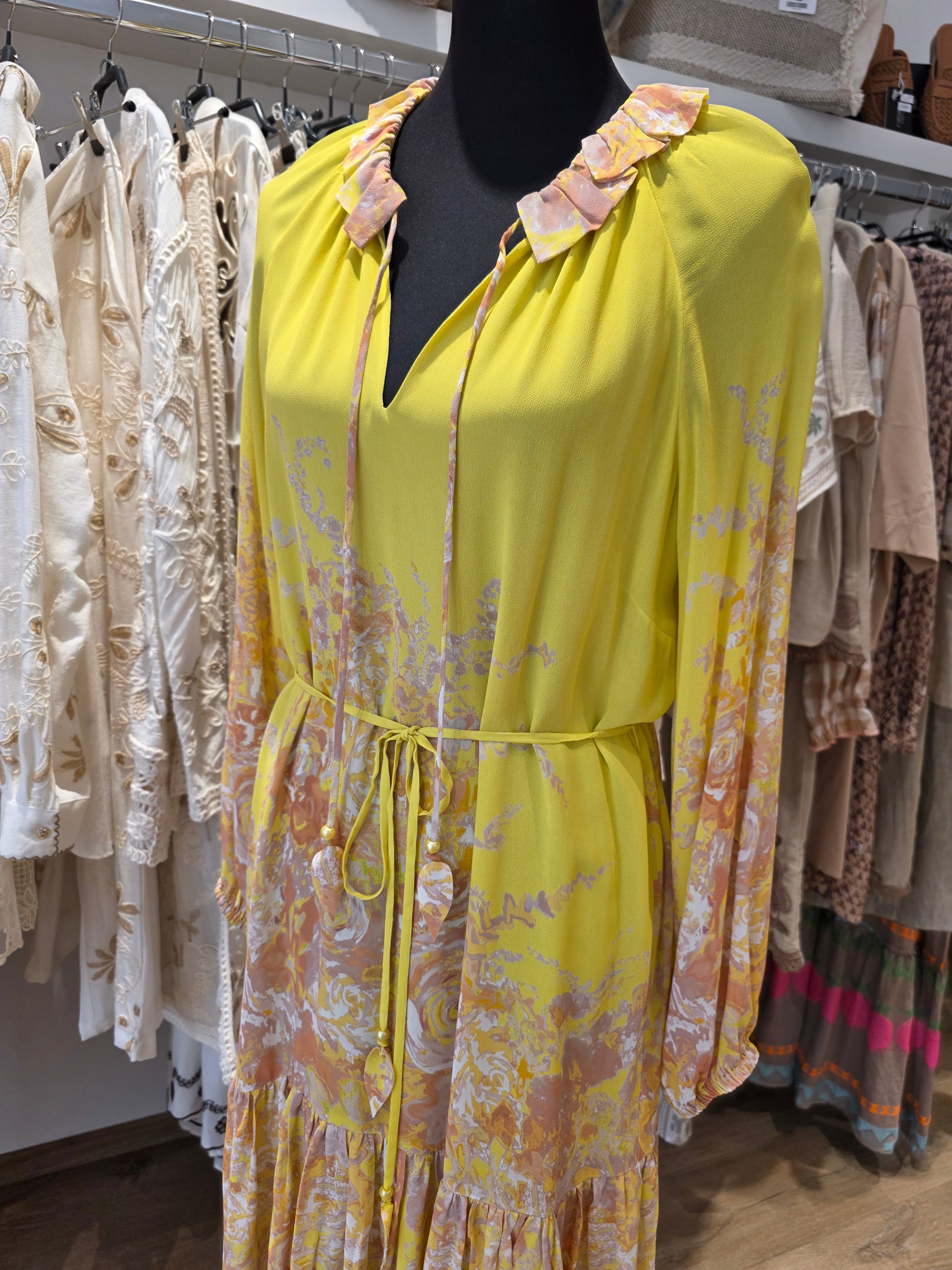 MINT&MIA KLEID SENFGELB VISKOSE/LEINEN/BAUMWOLLE GR.38