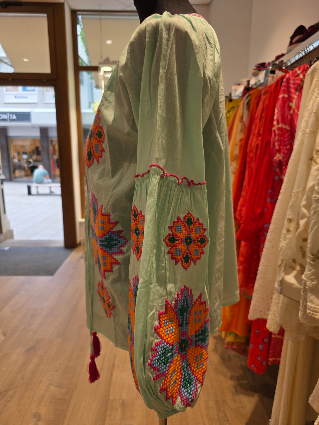 JEP HOLLAND TUNIKA BLUSE MINT/ORANGE BAUMWOLLE GR.L