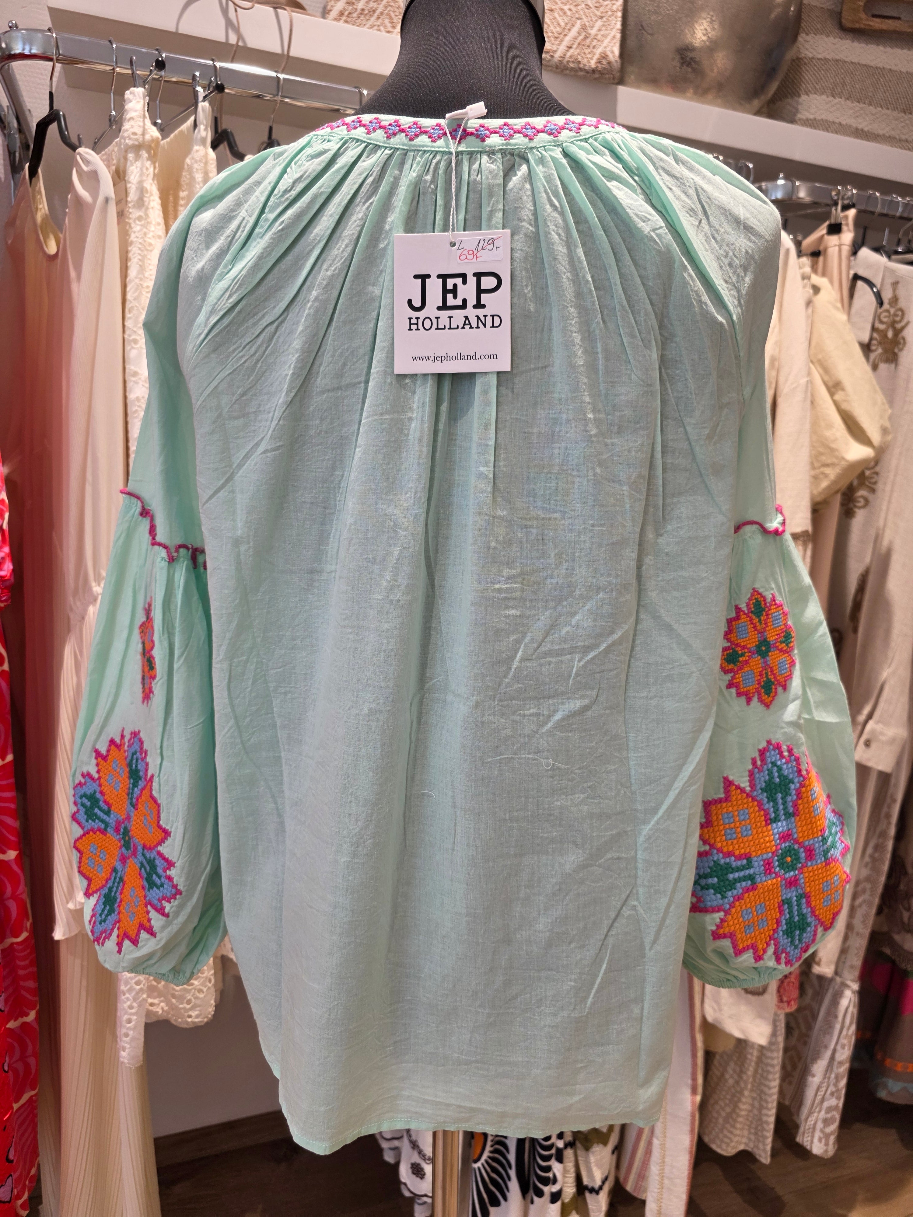 JEP HOLLAND TUNIKA BLUSE MINT/ORANGE BAUMWOLLE GR.L