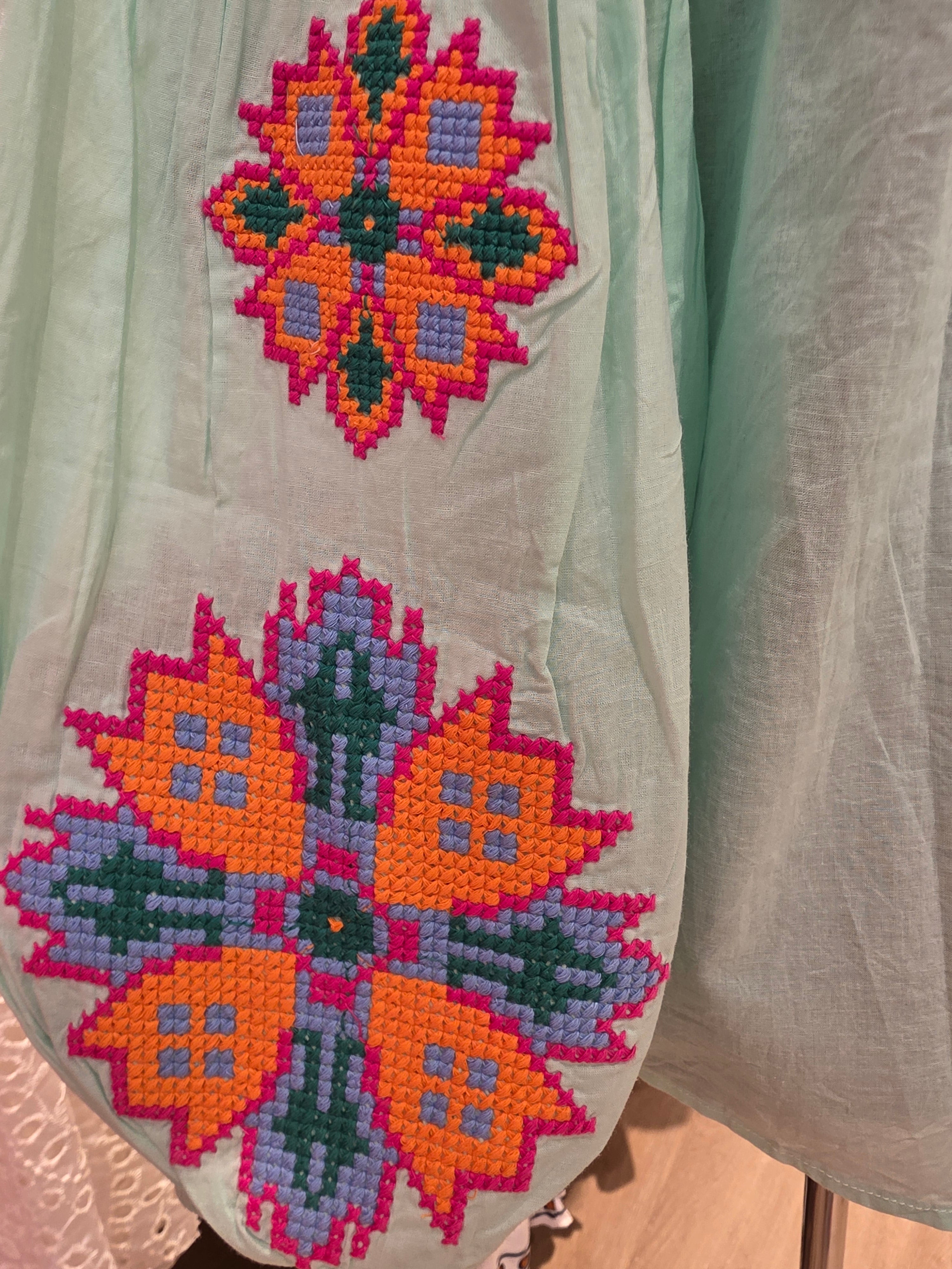 JEP HOLLAND TUNIKA BLUSE MINT/ORANGE BAUMWOLLE GR.L
