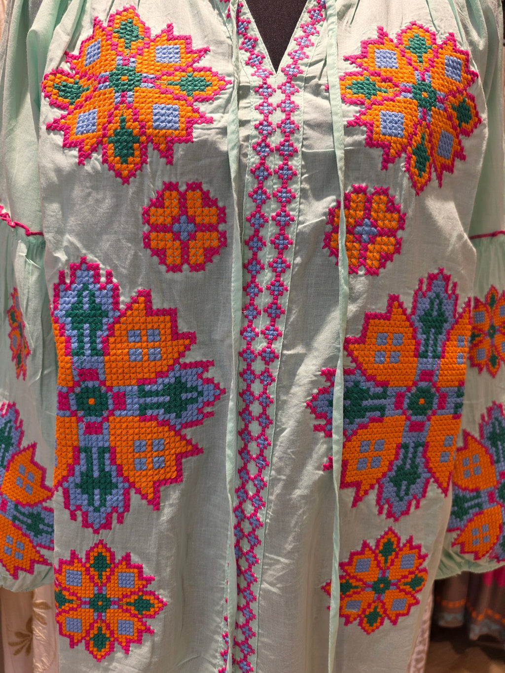 JEP HOLLAND TUNIKA BLUSE MINT/ORANGE BAUMWOLLE GR.L
