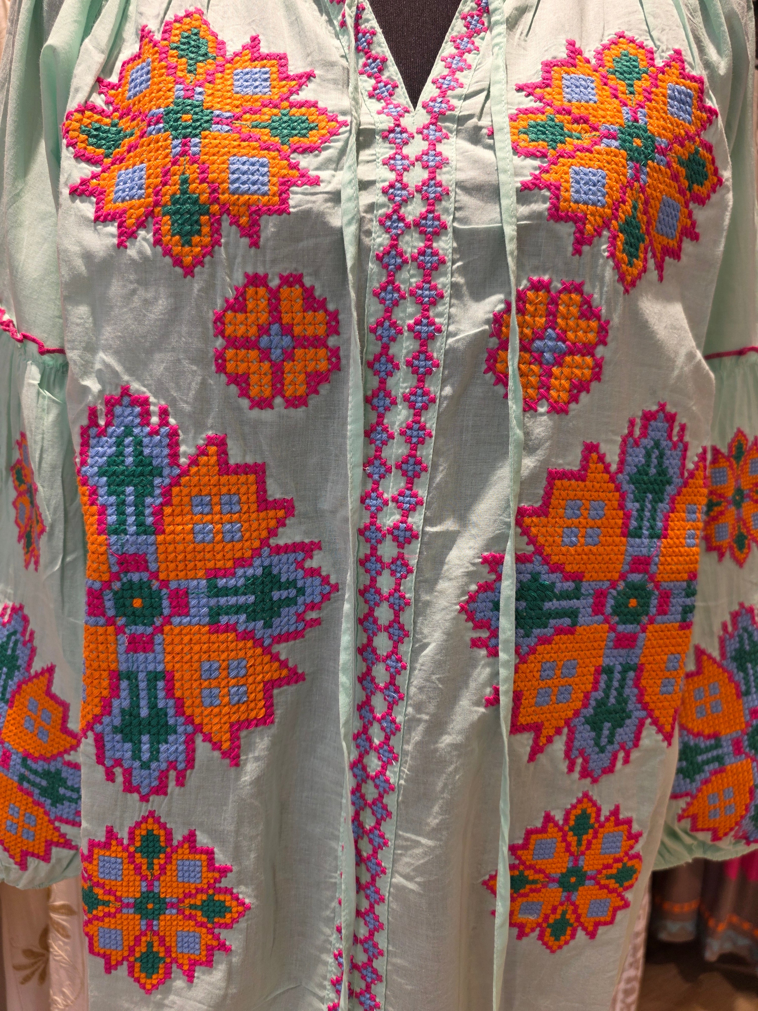 JEP HOLLAND TUNIKA BLUSE MINT/ORANGE BAUMWOLLE GR.L