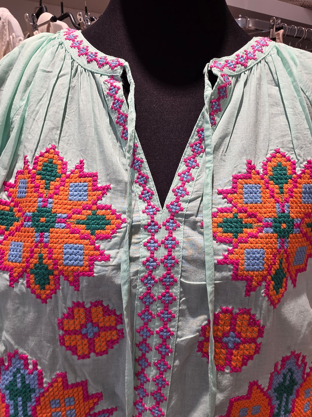 JEP HOLLAND TUNIKA BLUSE MINT/ORANGE BAUMWOLLE GR.L