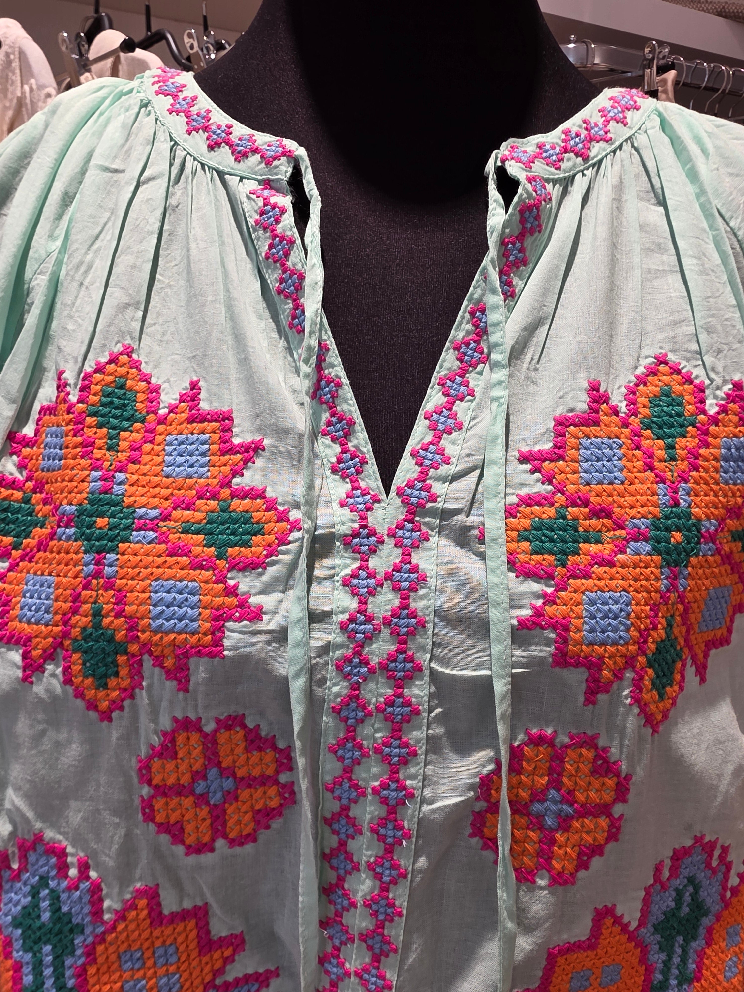 JEP HOLLAND TUNIKA BLUSE MINT/ORANGE BAUMWOLLE GR.L