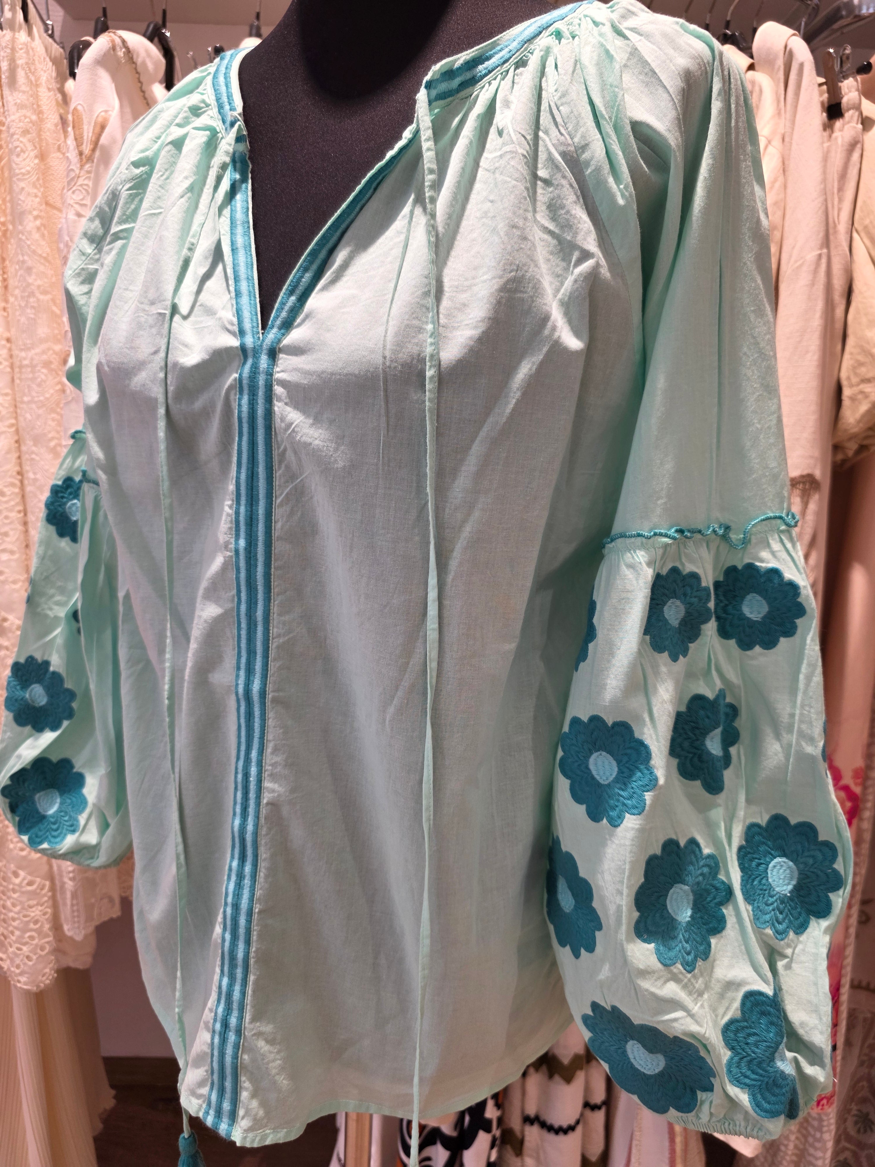 JEP HOLLAND TUNIKA BLUSE MINT/TÜRKIS BAUMWOLLE GR.L