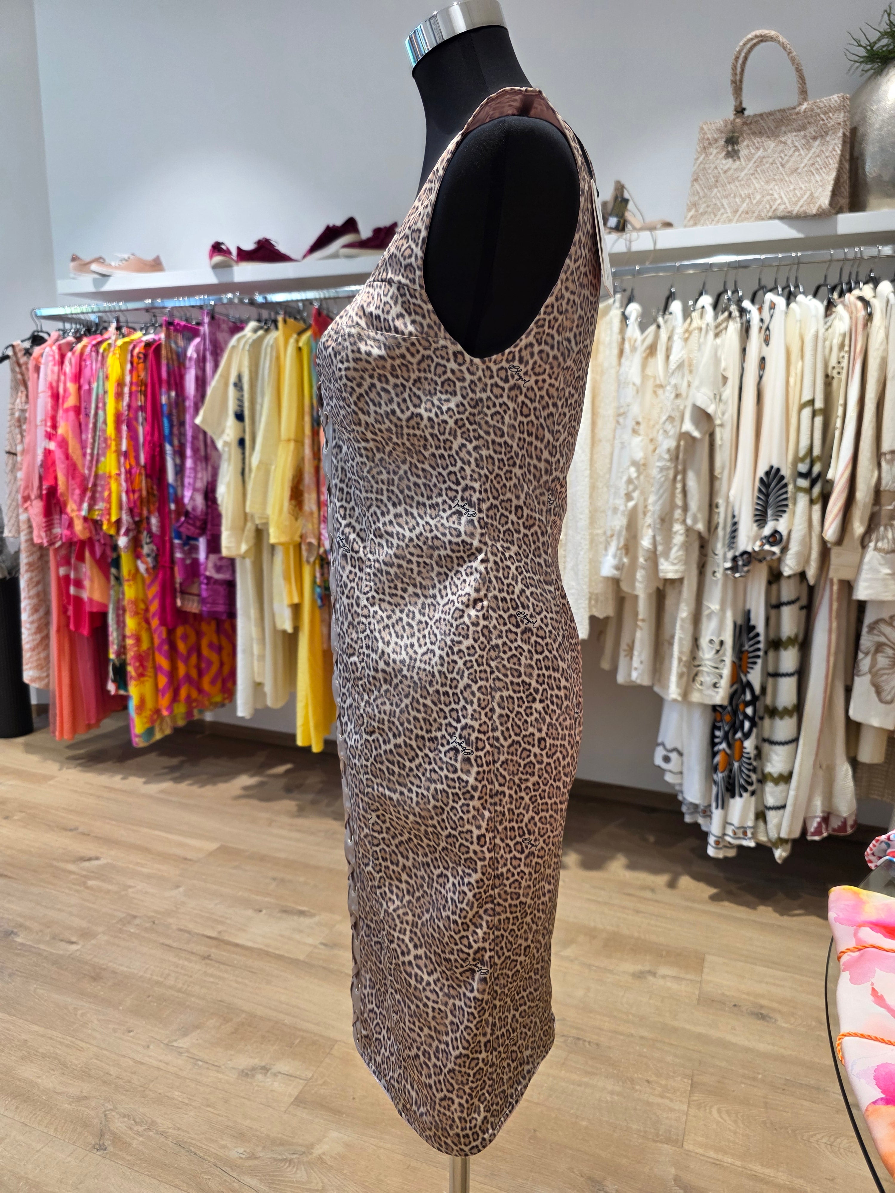 BLUGIRL BLUMARINE KLEID ETUIKLEID LEO TAUPE GR.36/38