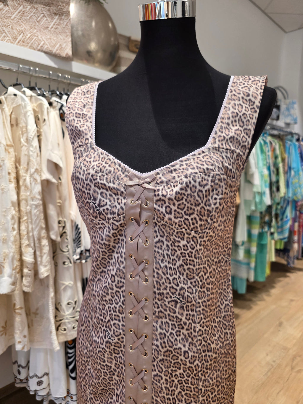 BLUGIRL BLUMARINE KLEID ETUIKLEID LEO TAUPE GR.36/38