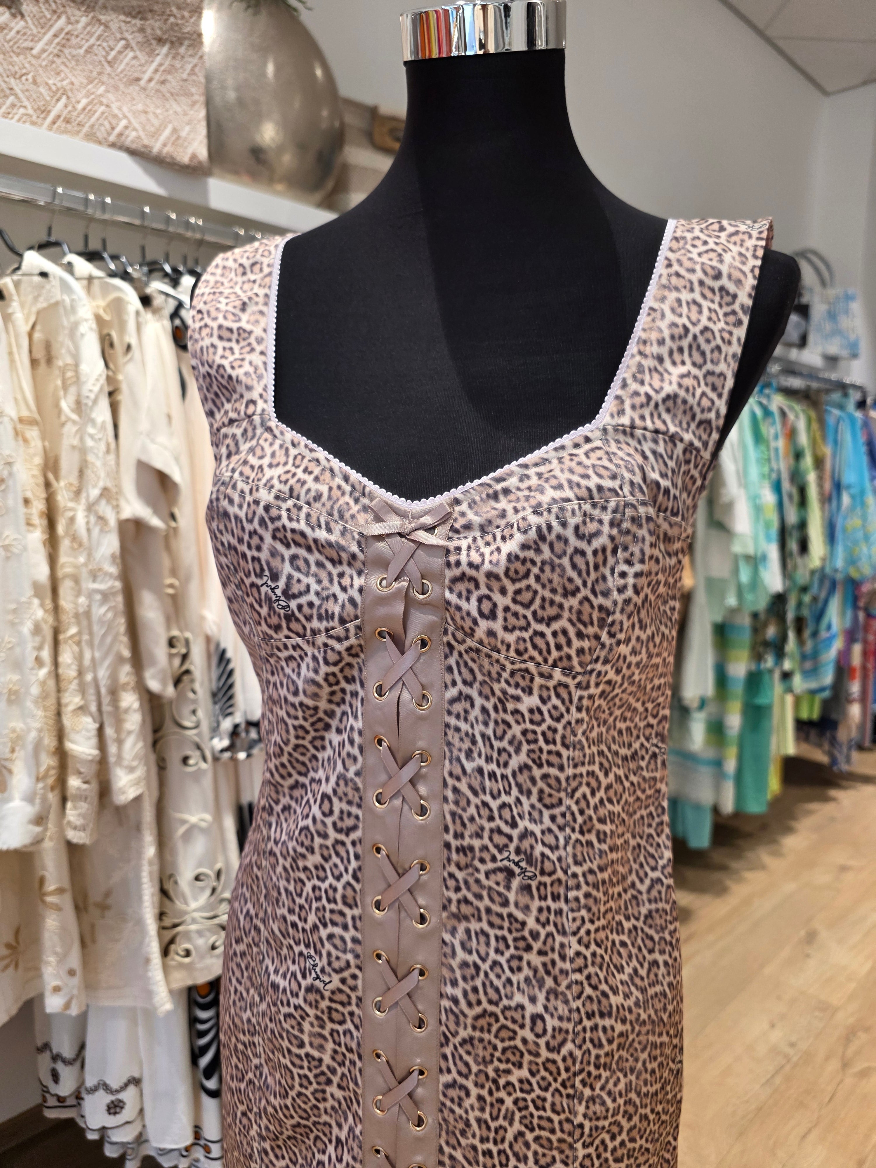 BLUGIRL BLUMARINE KLEID ETUIKLEID LEO TAUPE GR.36/38